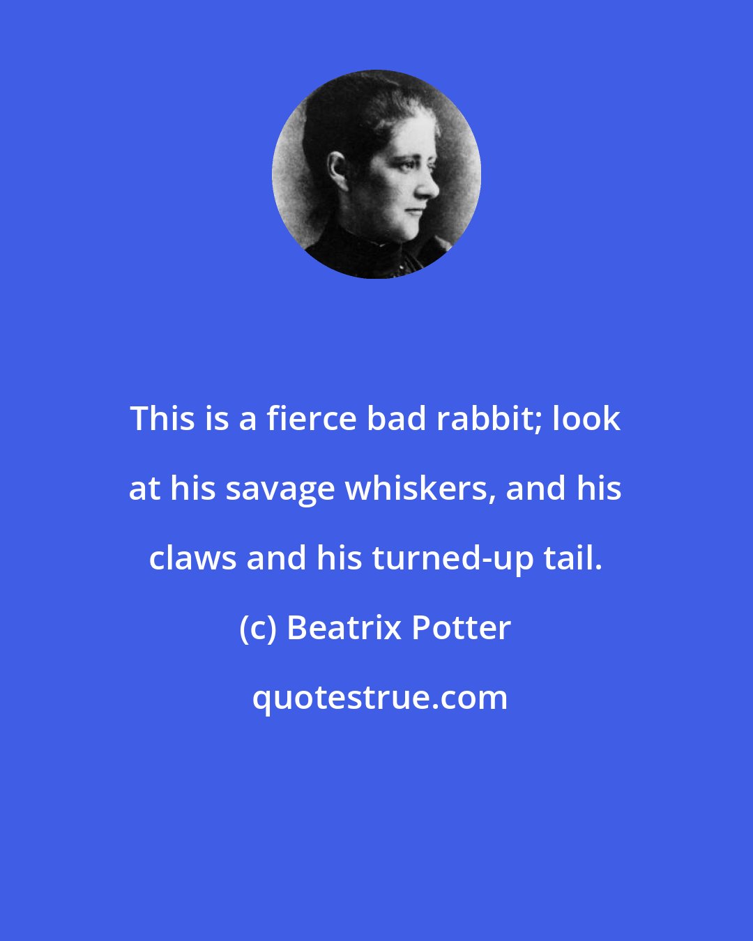 Beatrix Potter: This is a fierce bad rabbit; look at his savage whiskers, and his claws and his turned-up tail.
