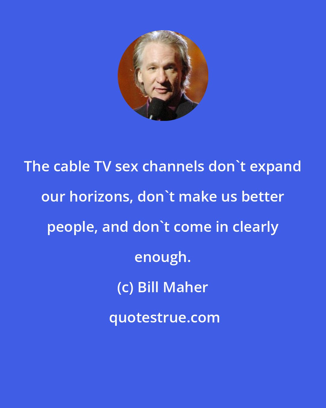 Bill Maher: The cable TV sex channels don't expand our horizons, don't make us better people, and don't come in clearly enough.
