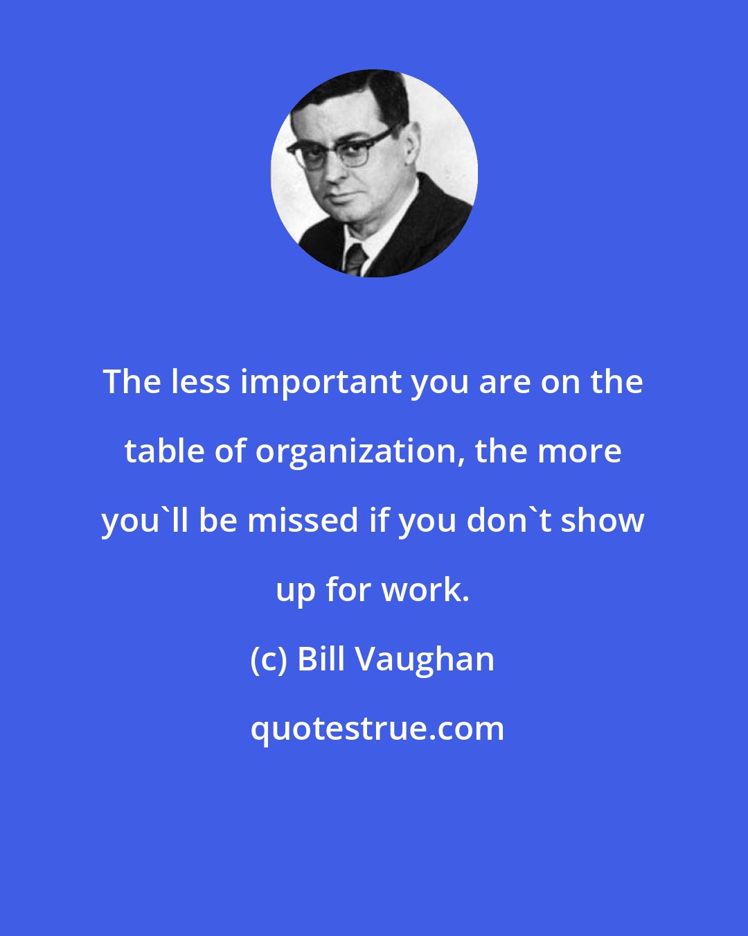Bill Vaughan: The less important you are on the table of organization, the more you'll be missed if you don't show up for work.