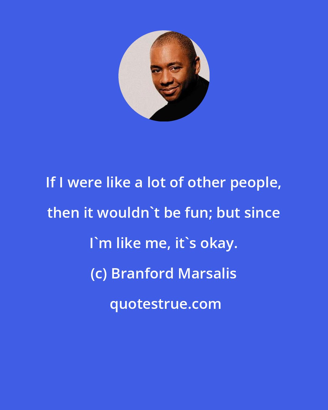 Branford Marsalis: If I were like a lot of other people, then it wouldn't be fun; but since I'm like me, it's okay.