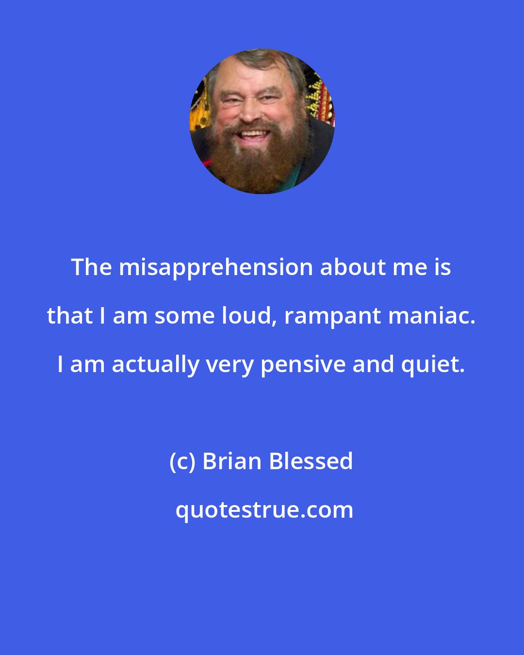 Brian Blessed: The misapprehension about me is that I am some loud, rampant maniac. I am actually very pensive and quiet.