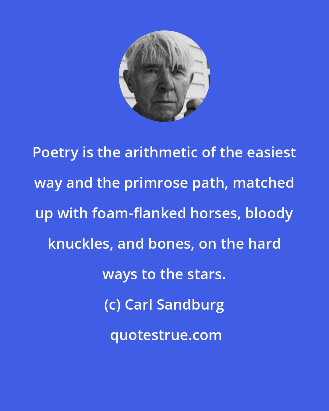 Carl Sandburg: Poetry is the arithmetic of the easiest way and the primrose path, matched up with foam-flanked horses, bloody knuckles, and bones, on the hard ways to the stars.