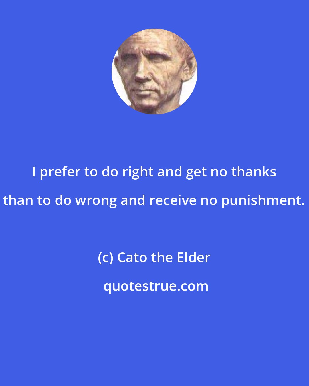 Cato the Elder: I prefer to do right and get no thanks than to do wrong and receive no punishment.