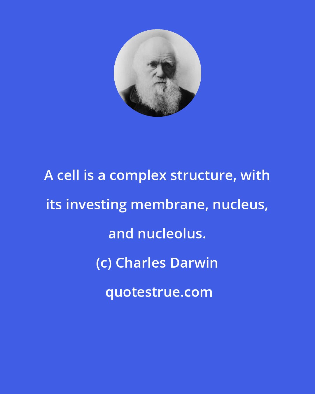 Charles Darwin: A cell is a complex structure, with its investing membrane, nucleus, and nucleolus.