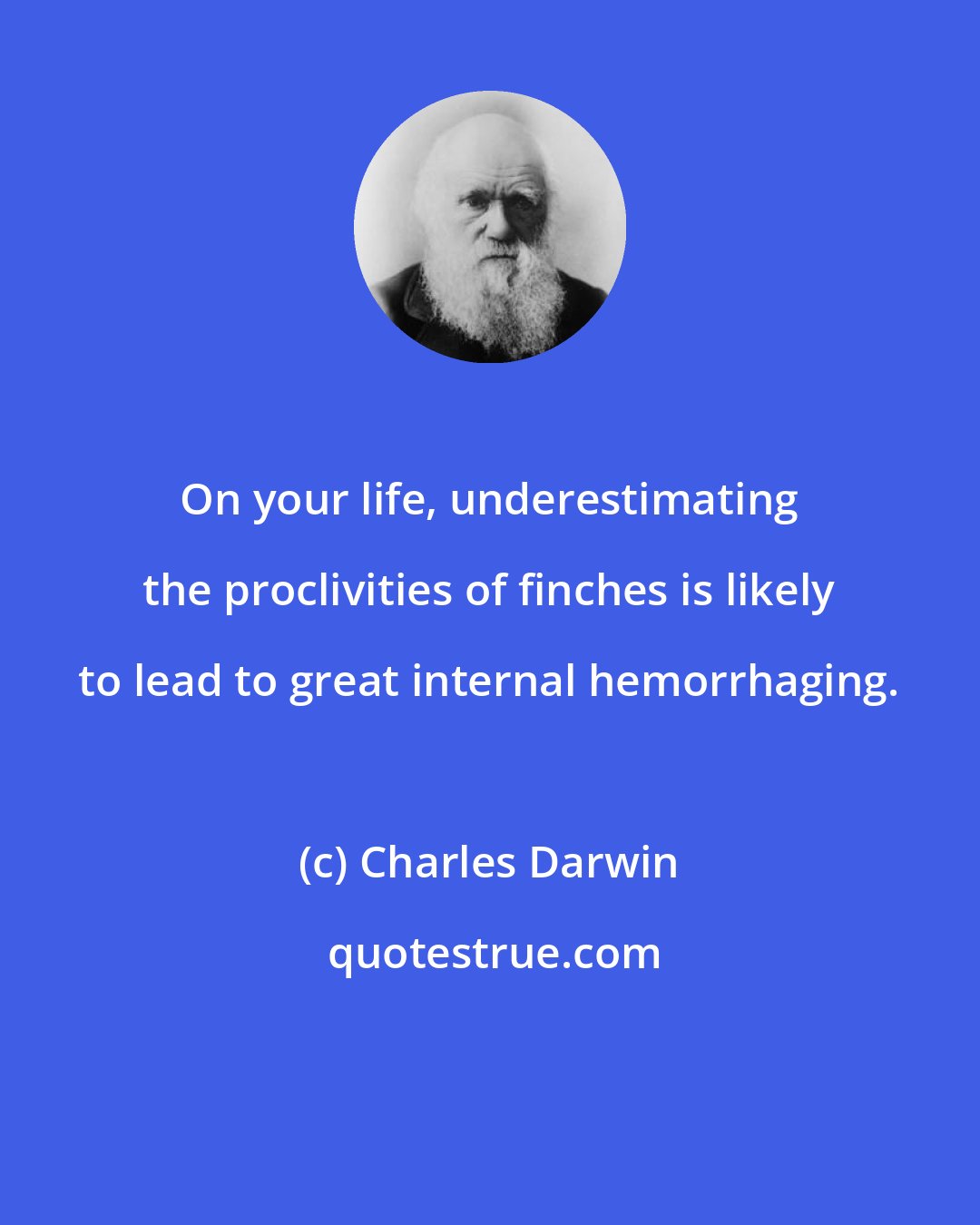 Charles Darwin: On your life, underestimating the proclivities of finches is likely to lead to great internal hemorrhaging.