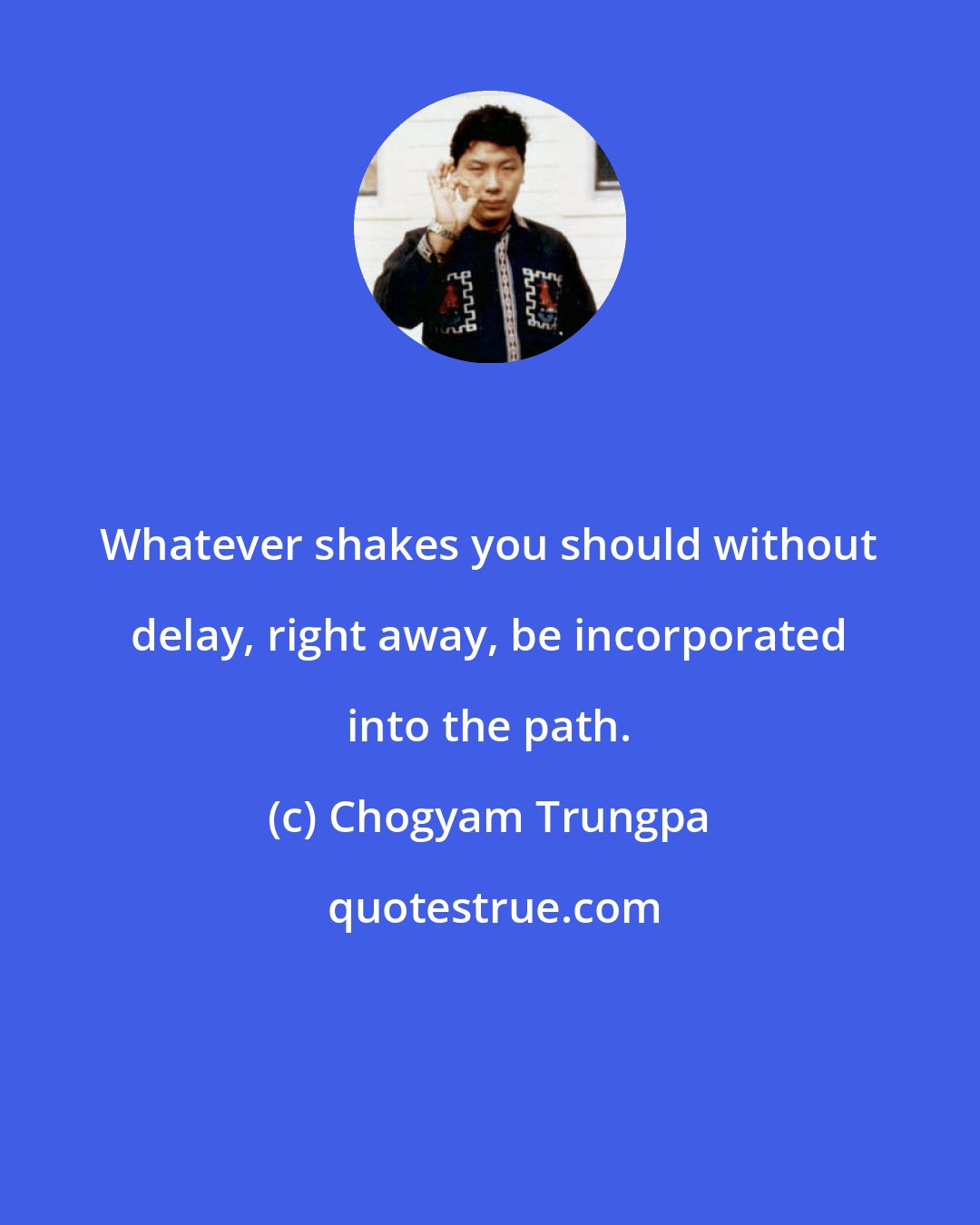 Chogyam Trungpa: Whatever shakes you should without delay, right away, be incorporated into the path.