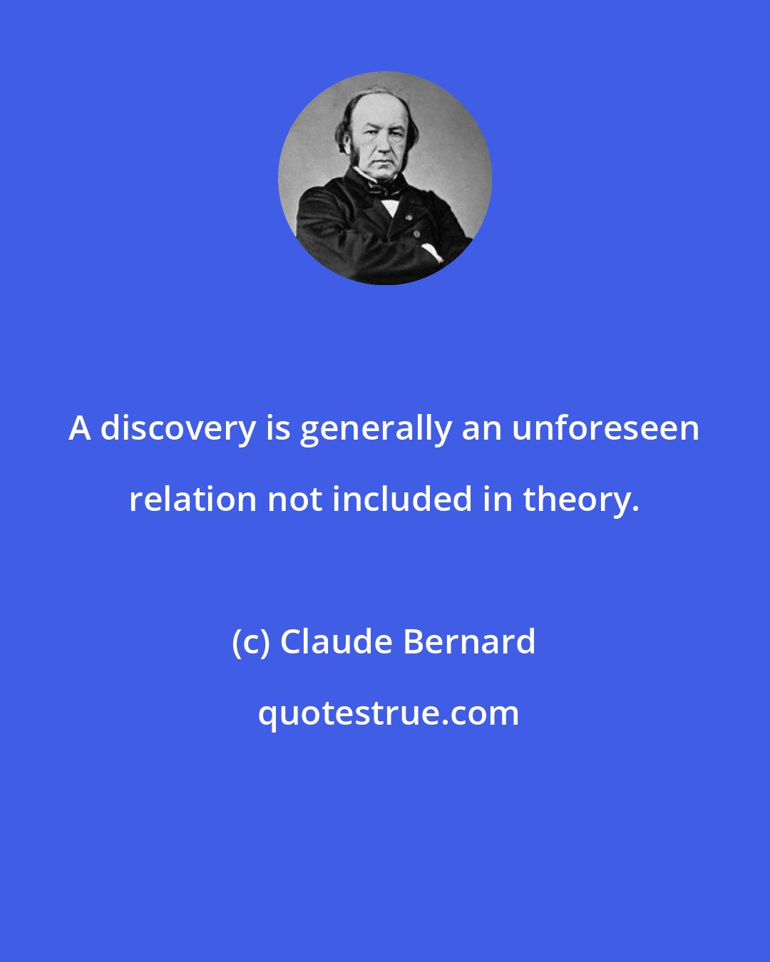 Claude Bernard: A discovery is generally an unforeseen relation not included in theory.