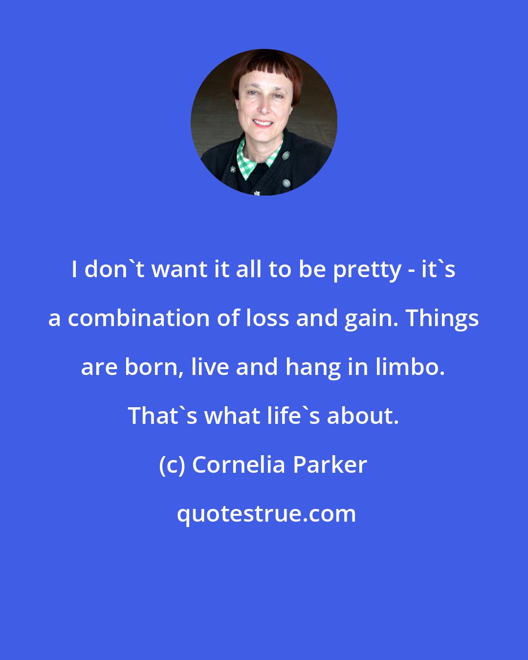Cornelia Parker: I don't want it all to be pretty - it's a combination of loss and gain. Things are born, live and hang in limbo. That's what life's about.