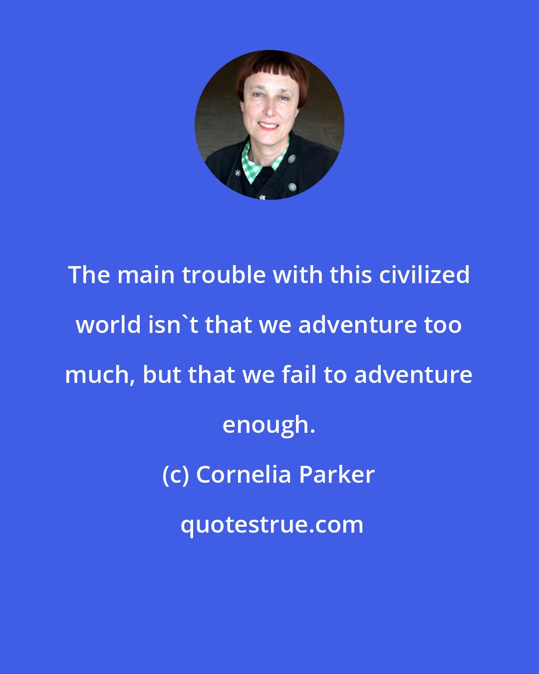 Cornelia Parker: The main trouble with this civilized world isn't that we adventure too much, but that we fail to adventure enough.