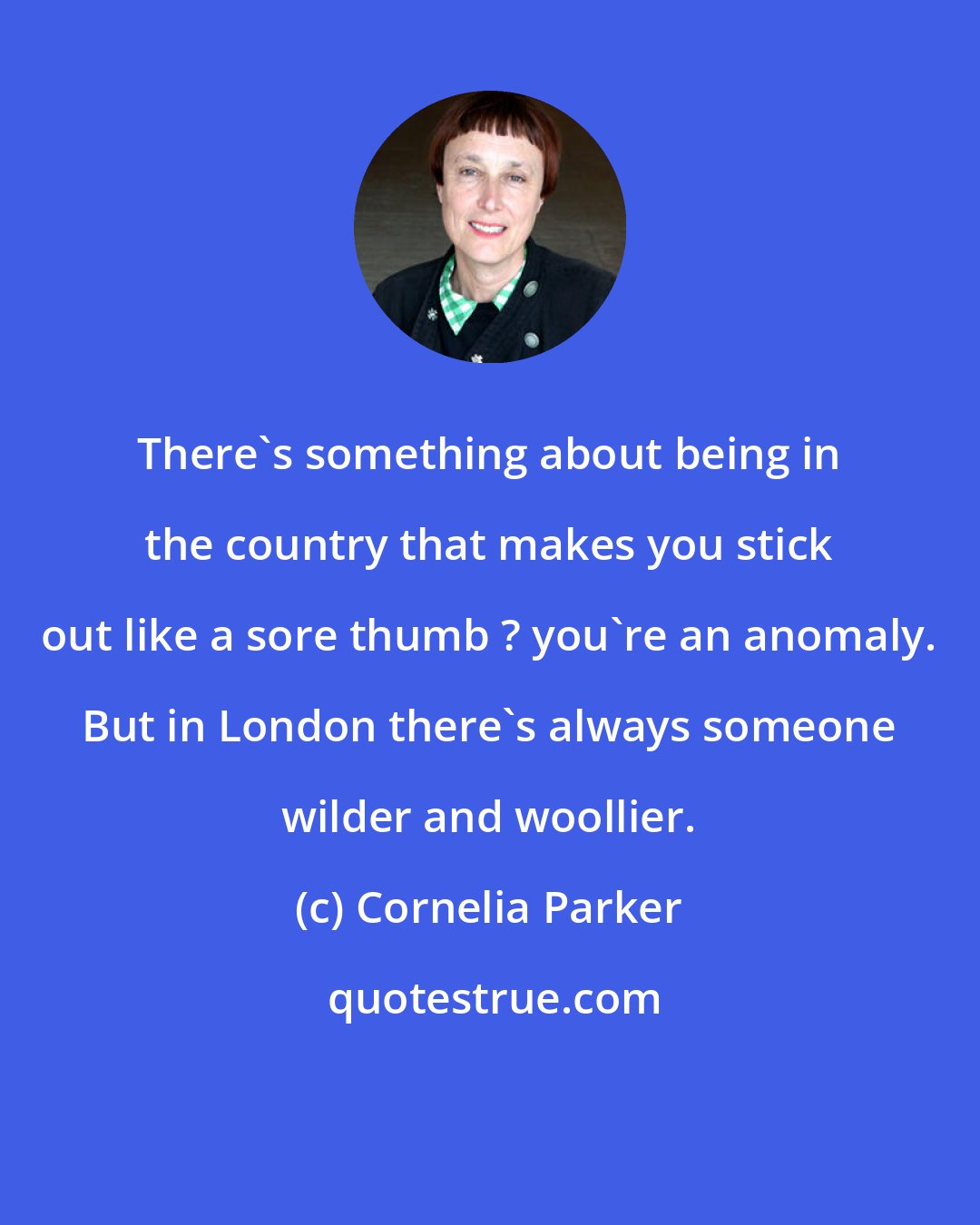 Cornelia Parker: There's something about being in the country that makes you stick out like a sore thumb ? you're an anomaly. But in London there's always someone wilder and woollier.