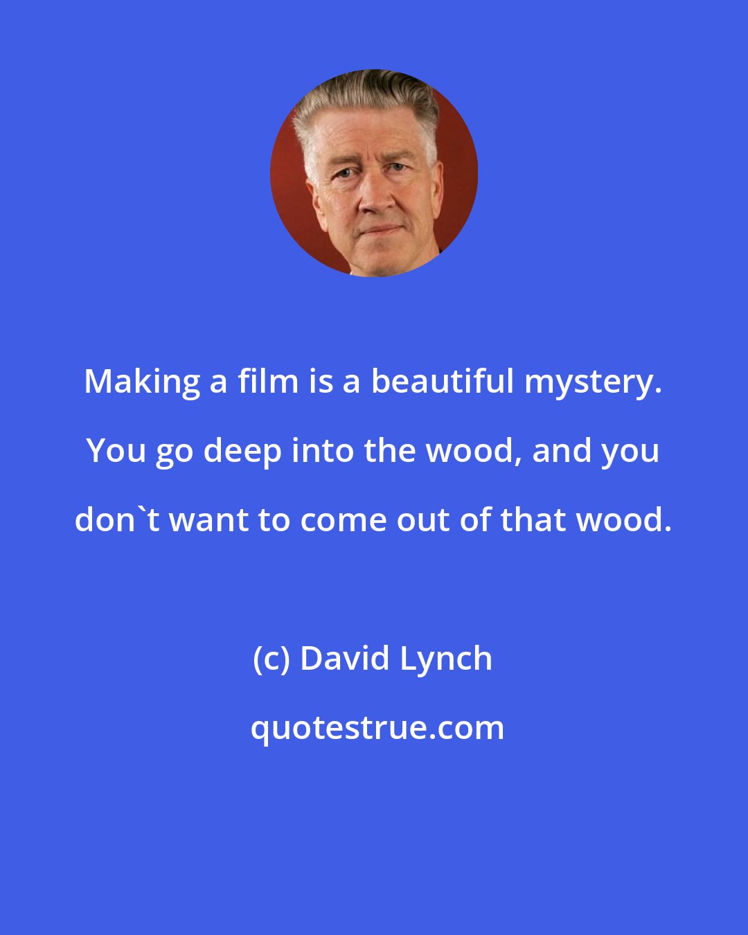 David Lynch: Making a film is a beautiful mystery. You go deep into the wood, and you don't want to come out of that wood.