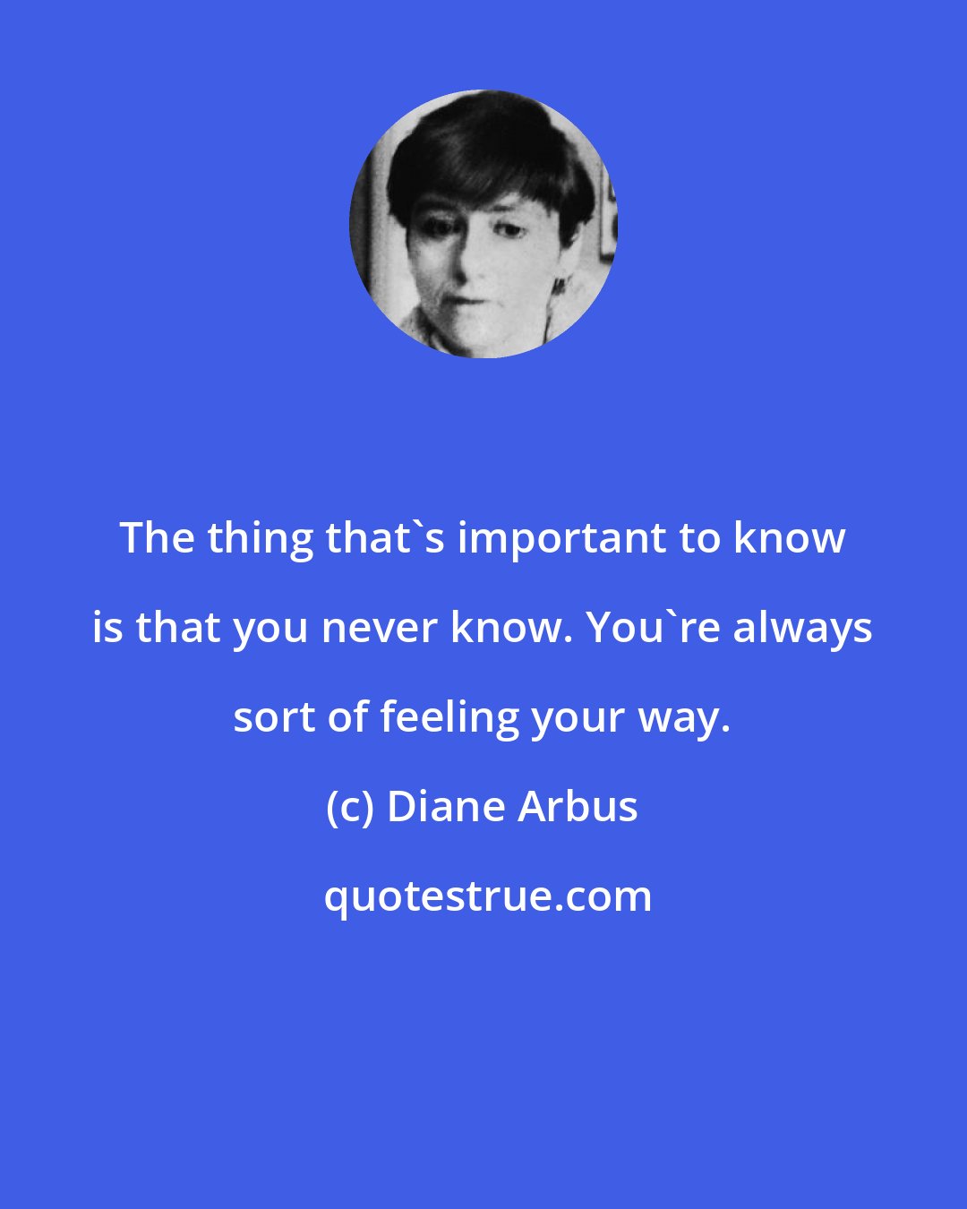 Diane Arbus: The thing that's important to know is that you never know. You're always sort of feeling your way.