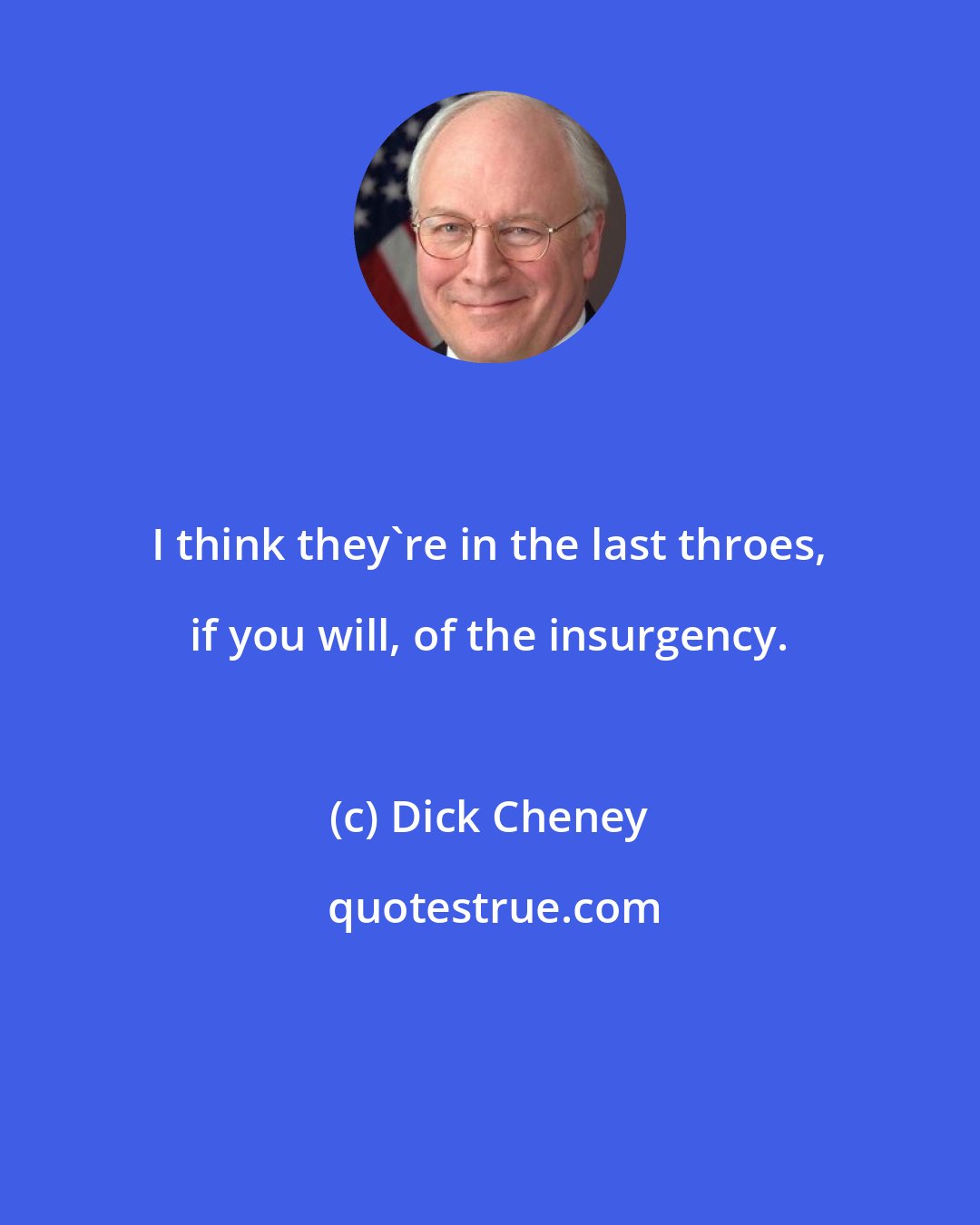 Dick Cheney: I think they're in the last throes, if you will, of the insurgency.