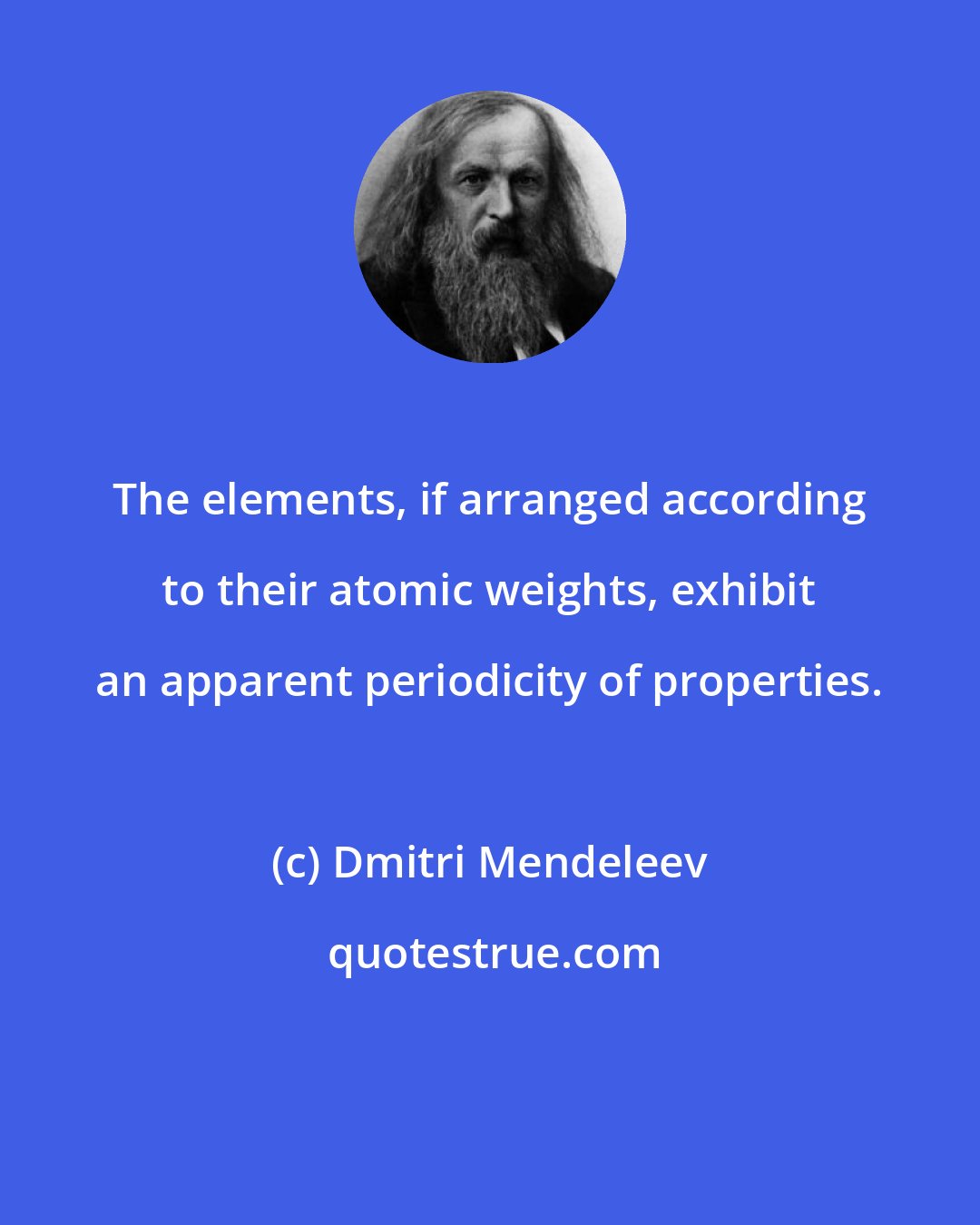Dmitri Mendeleev: The elements, if arranged according to their atomic weights, exhibit an apparent periodicity of properties.