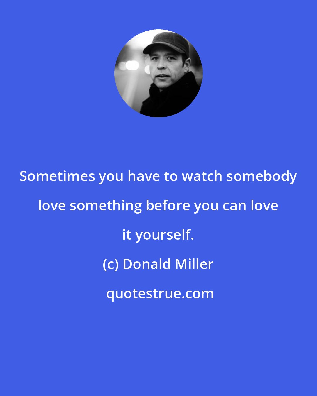 Donald Miller: Sometimes you have to watch somebody love something before you can love it yourself.