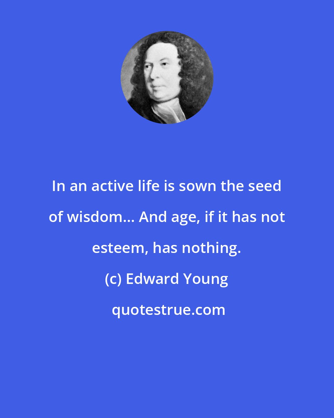 Edward Young: In an active life is sown the seed of wisdom... And age, if it has not esteem, has nothing.