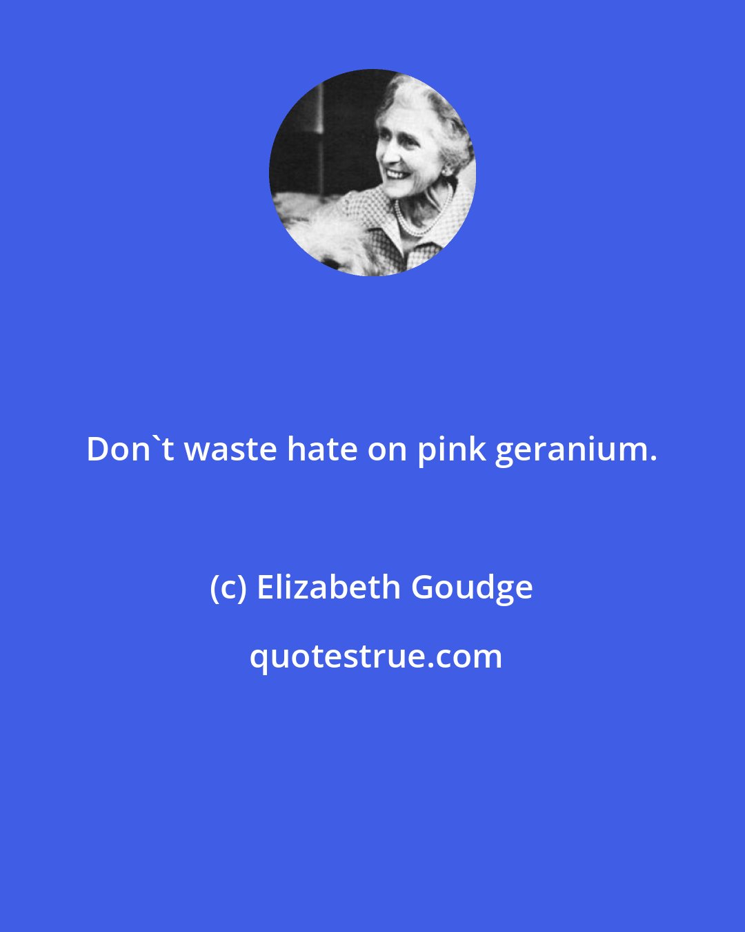 Elizabeth Goudge: Don't waste hate on pink geranium.