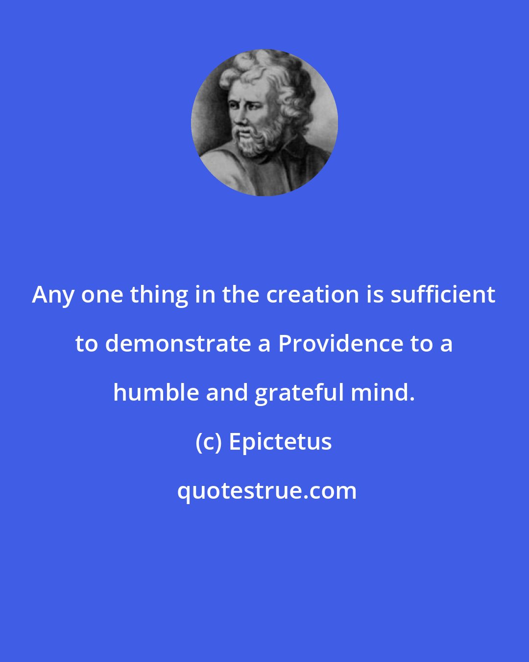 Epictetus: Any one thing in the creation is sufficient to demonstrate a Providence to a humble and grateful mind.