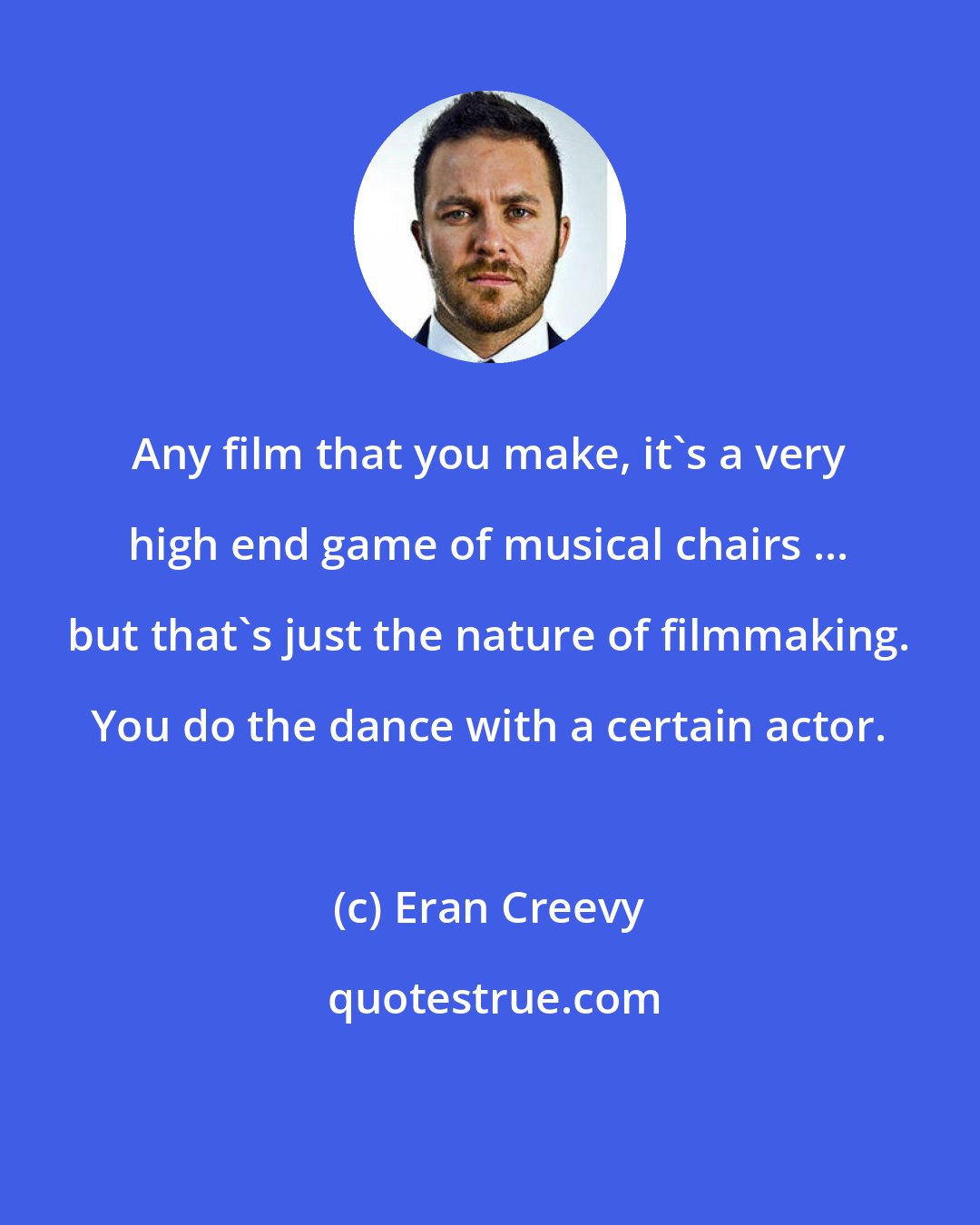 Eran Creevy: Any film that you make, it's a very high end game of musical chairs ... but that's just the nature of filmmaking. You do the dance with a certain actor.