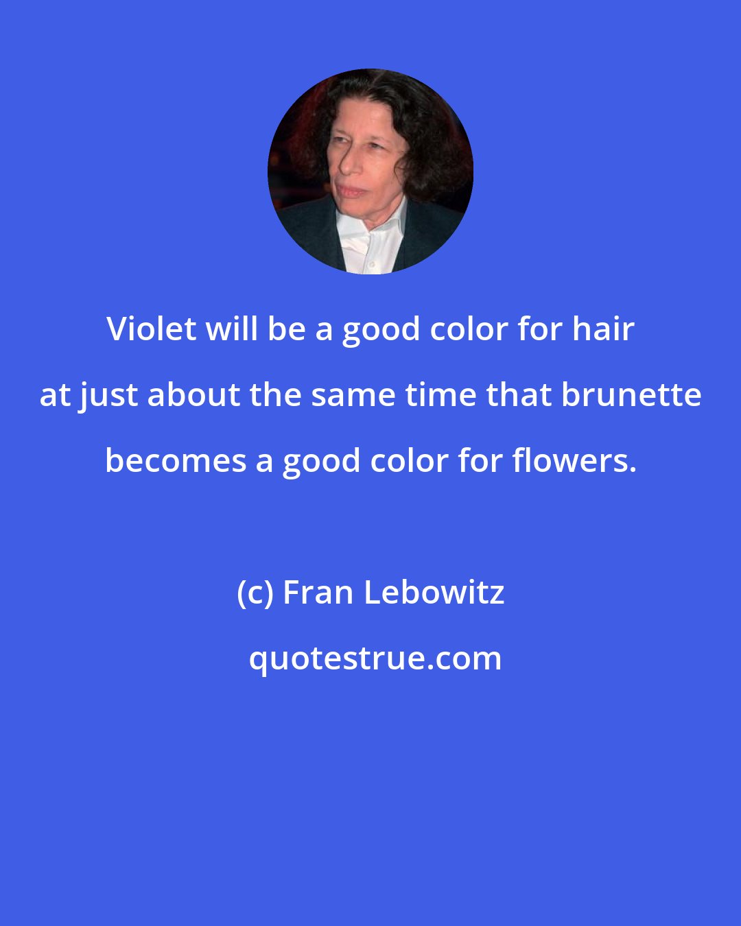 Fran Lebowitz: Violet will be a good color for hair at just about the same time that brunette becomes a good color for flowers.