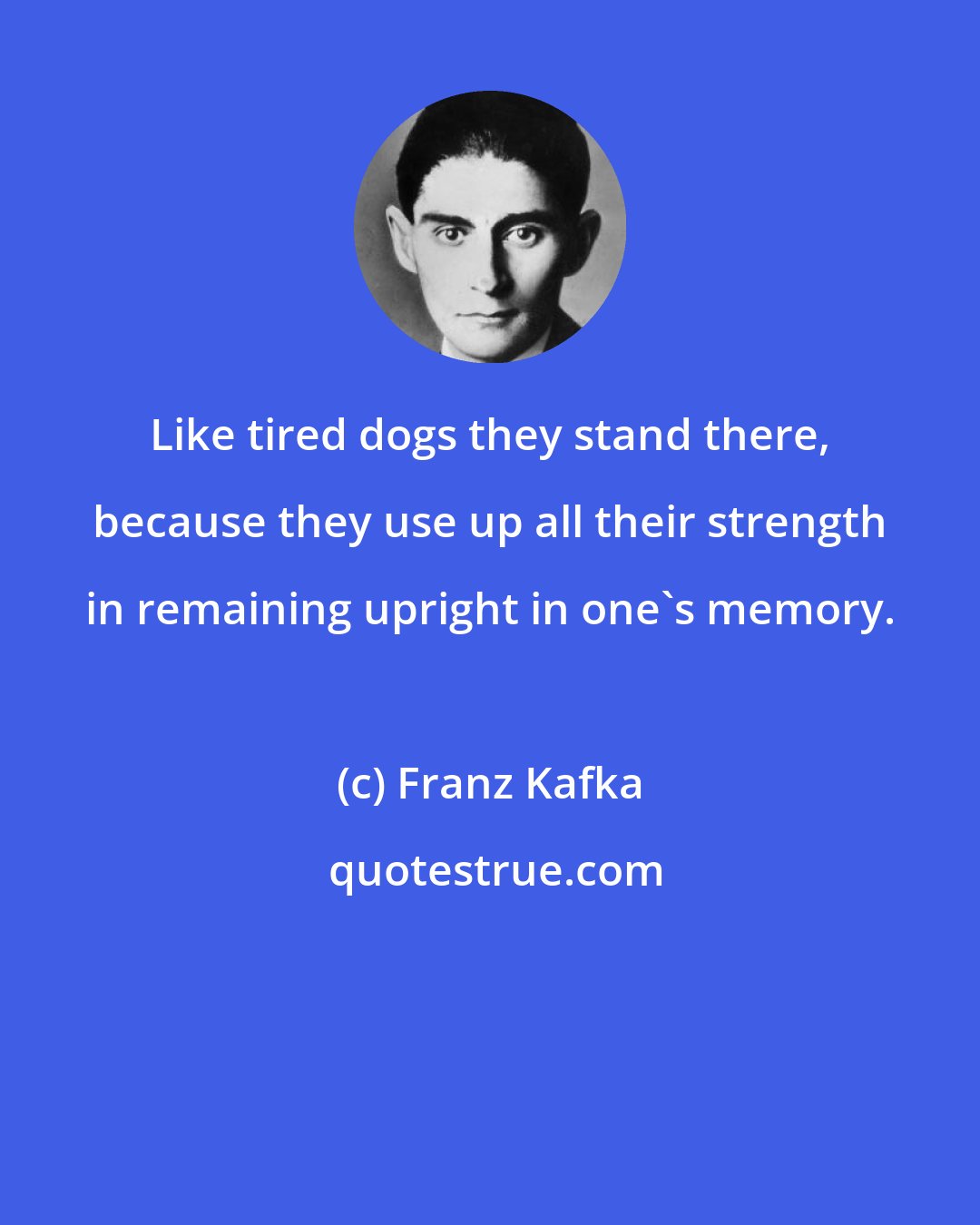 Franz Kafka: Like tired dogs they stand there, because they use up all their strength in remaining upright in one's memory.