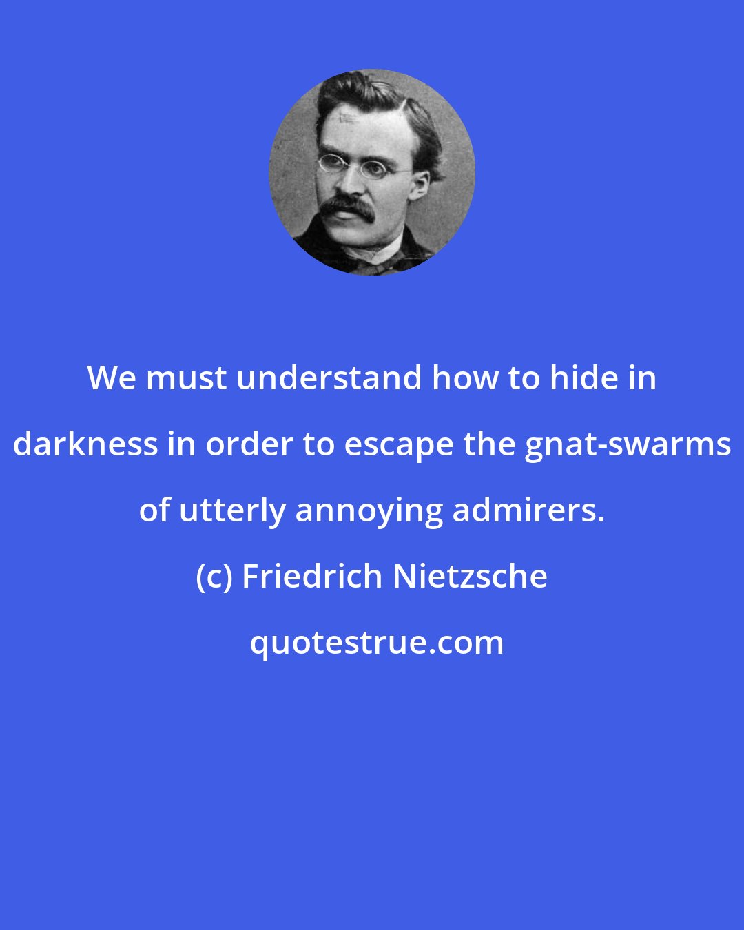 Friedrich Nietzsche: We must understand how to hide in darkness in order to escape the gnat-swarms of utterly annoying admirers.