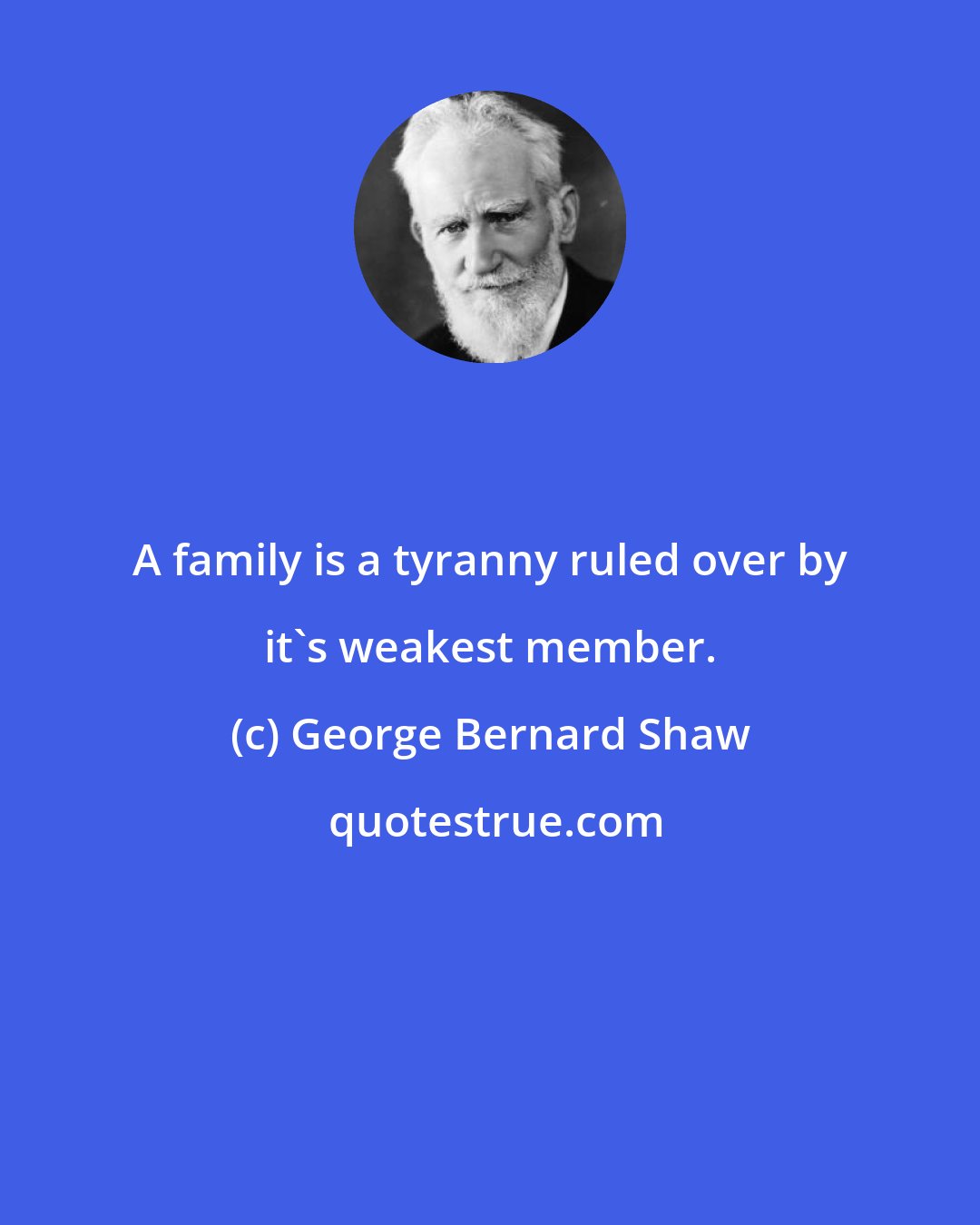 George Bernard Shaw: A family is a tyranny ruled over by it's weakest member.