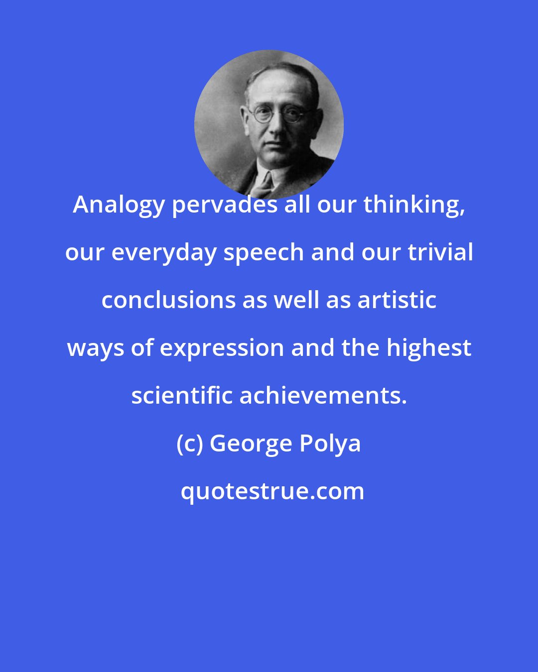 George Polya: Analogy pervades all our thinking, our everyday speech and our trivial conclusions as well as artistic ways of expression and the highest scientific achievements.