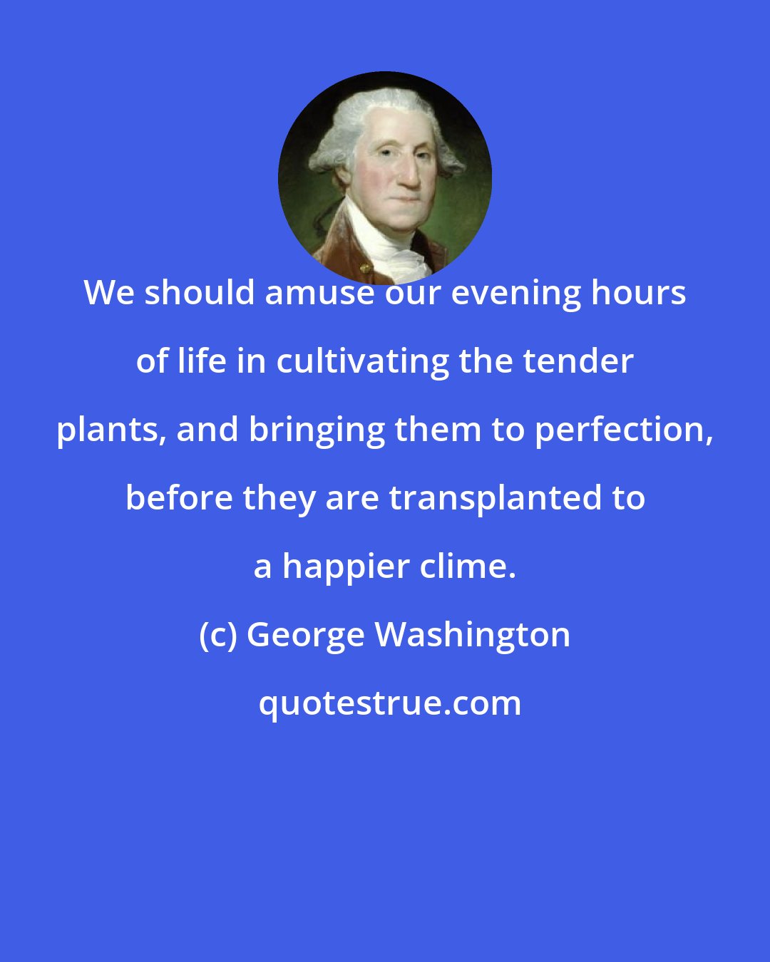 George Washington: We should amuse our evening hours of life in cultivating the tender plants, and bringing them to perfection, before they are transplanted to a happier clime.