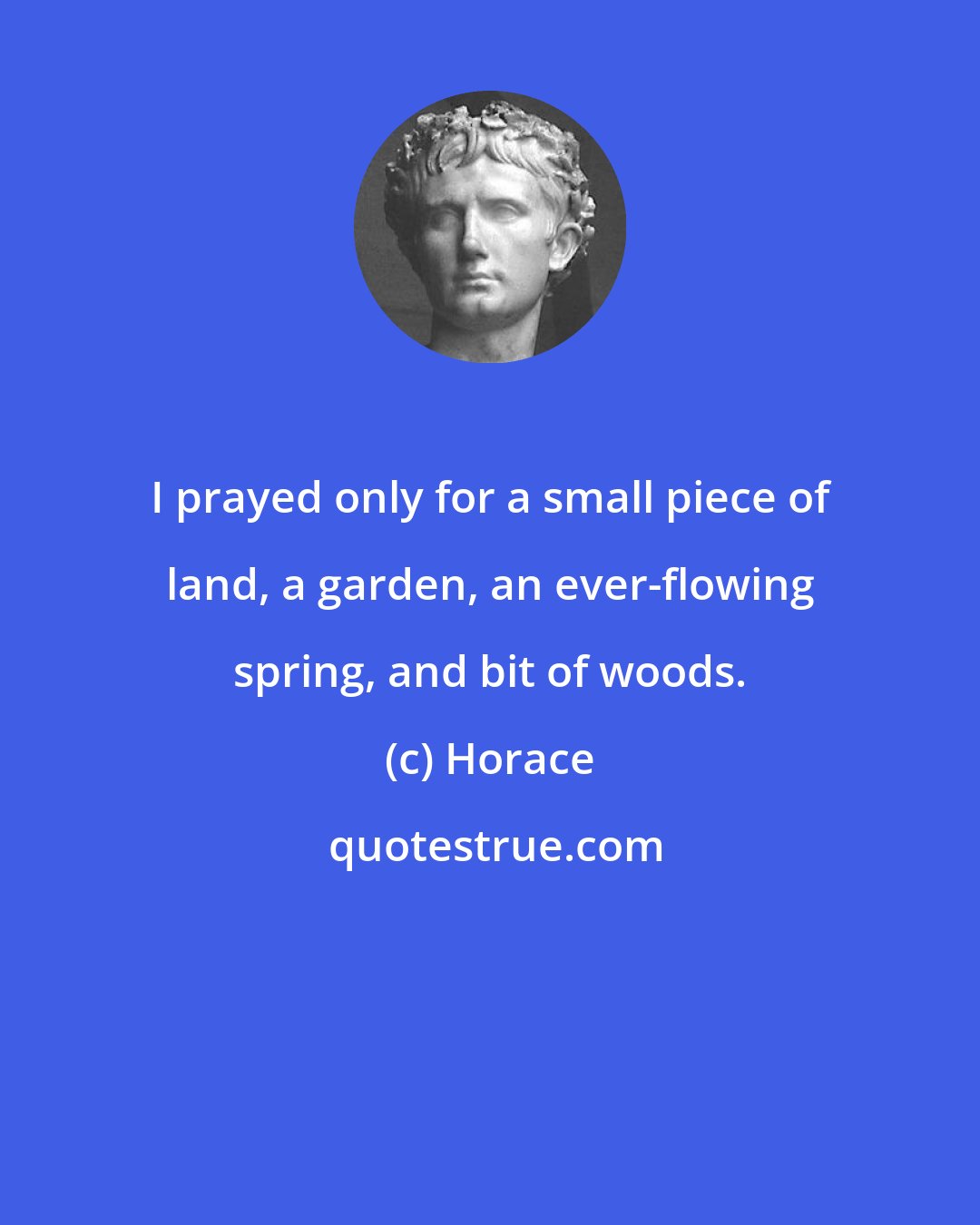 Horace: I prayed only for a small piece of land, a garden, an ever-flowing spring, and bit of woods.