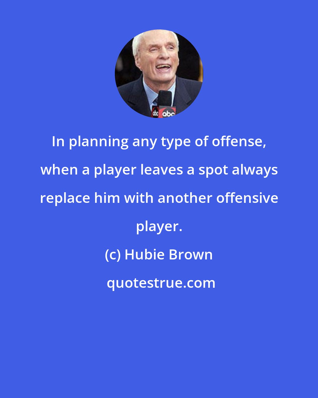Hubie Brown: In planning any type of offense, when a player leaves a spot always replace him with another offensive player.