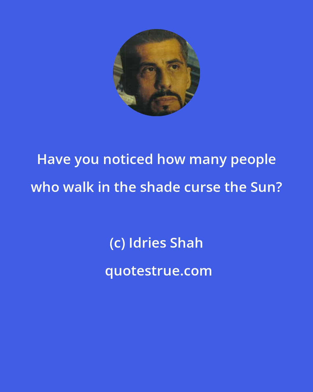 Idries Shah: Have you noticed how many people who walk in the shade curse the Sun?