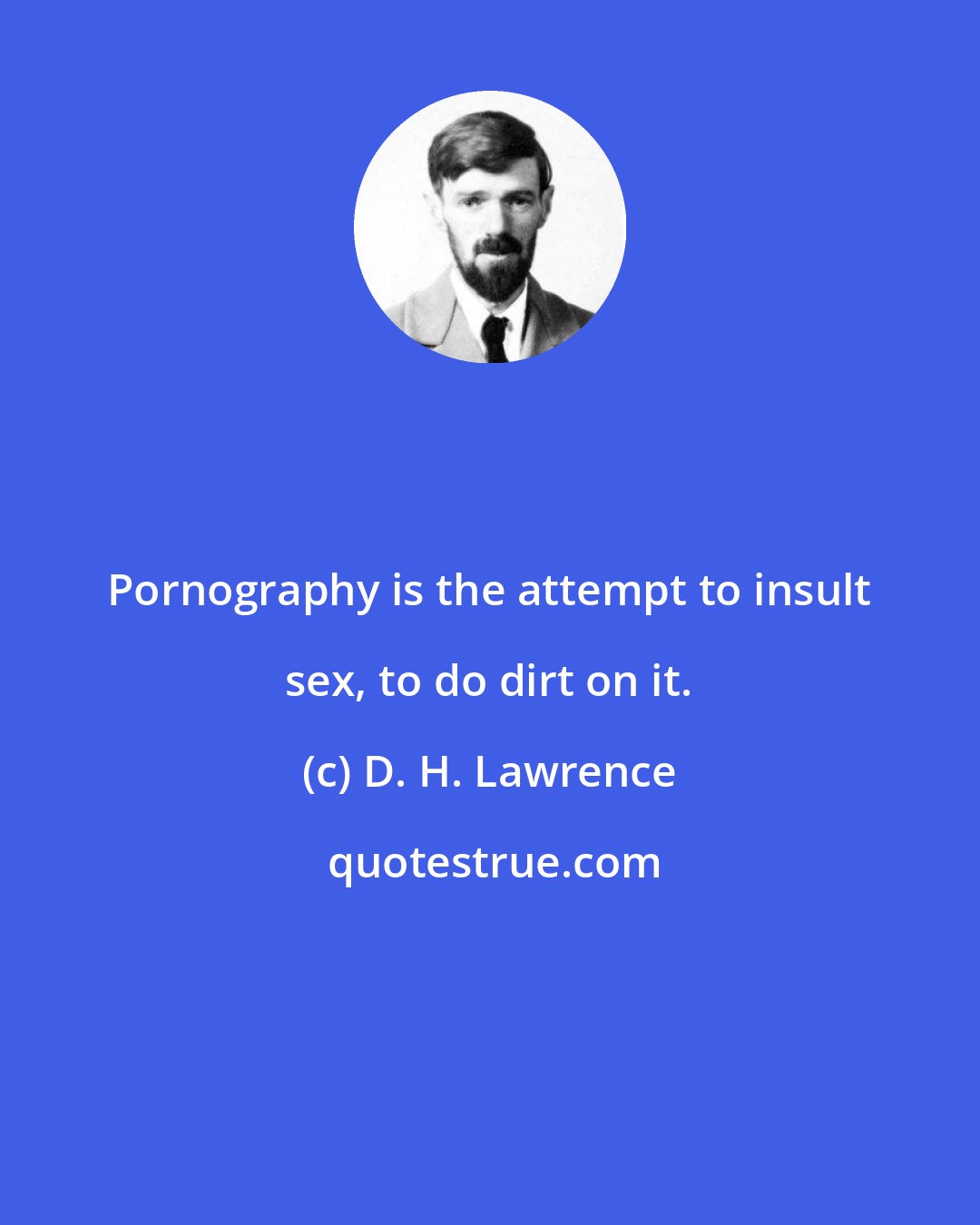 D. H. Lawrence: Pornography is the attempt to insult sex, to do dirt on it.