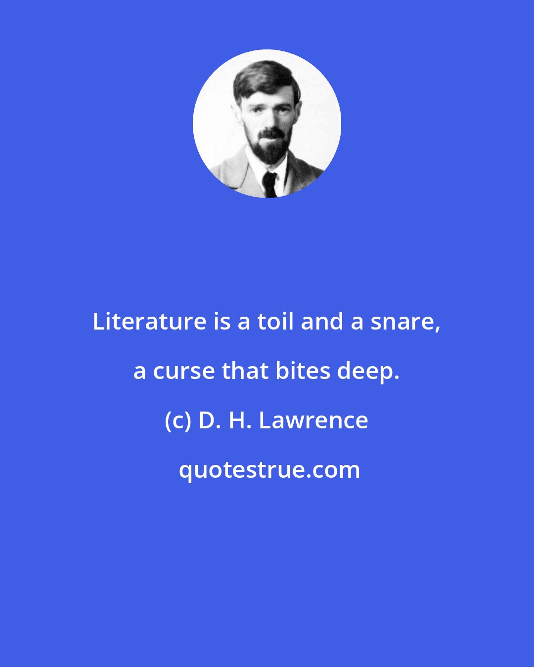 D. H. Lawrence: Literature is a toil and a snare, a curse that bites deep.