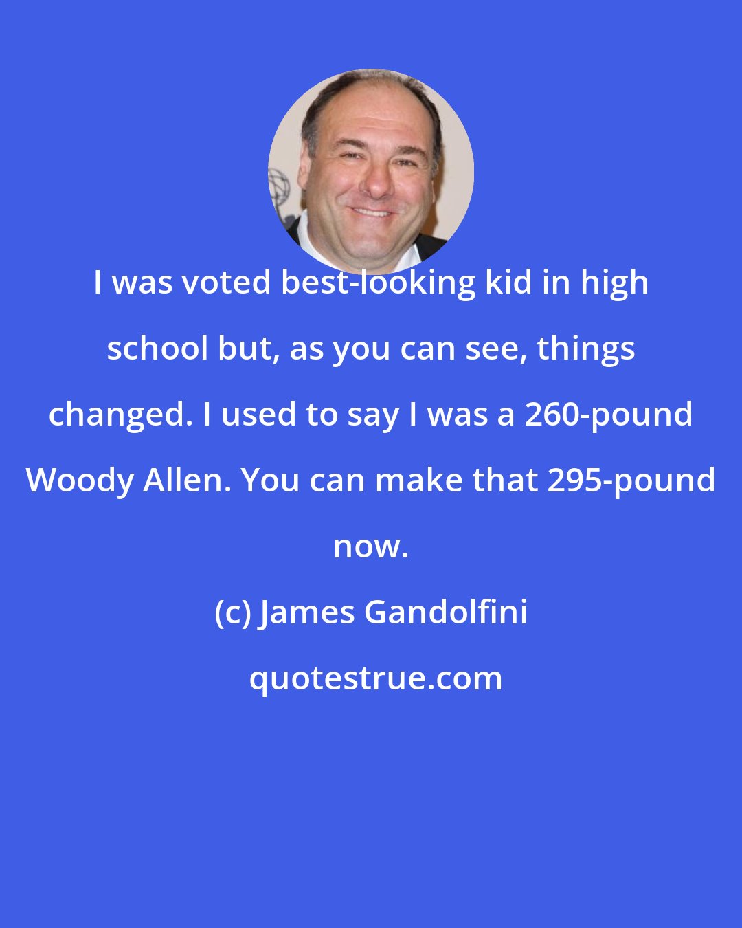 James Gandolfini: I was voted best-looking kid in high school but, as you can see, things changed. I used to say I was a 260-pound Woody Allen. You can make that 295-pound now.