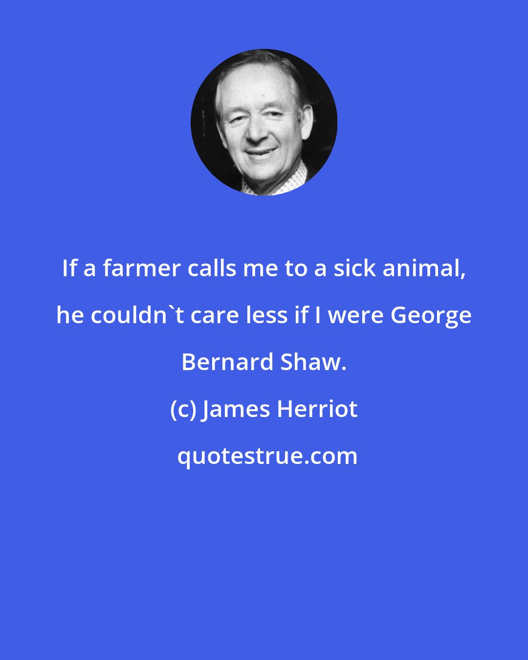 James Herriot: If a farmer calls me to a sick animal, he couldn't care less if I were George Bernard Shaw.