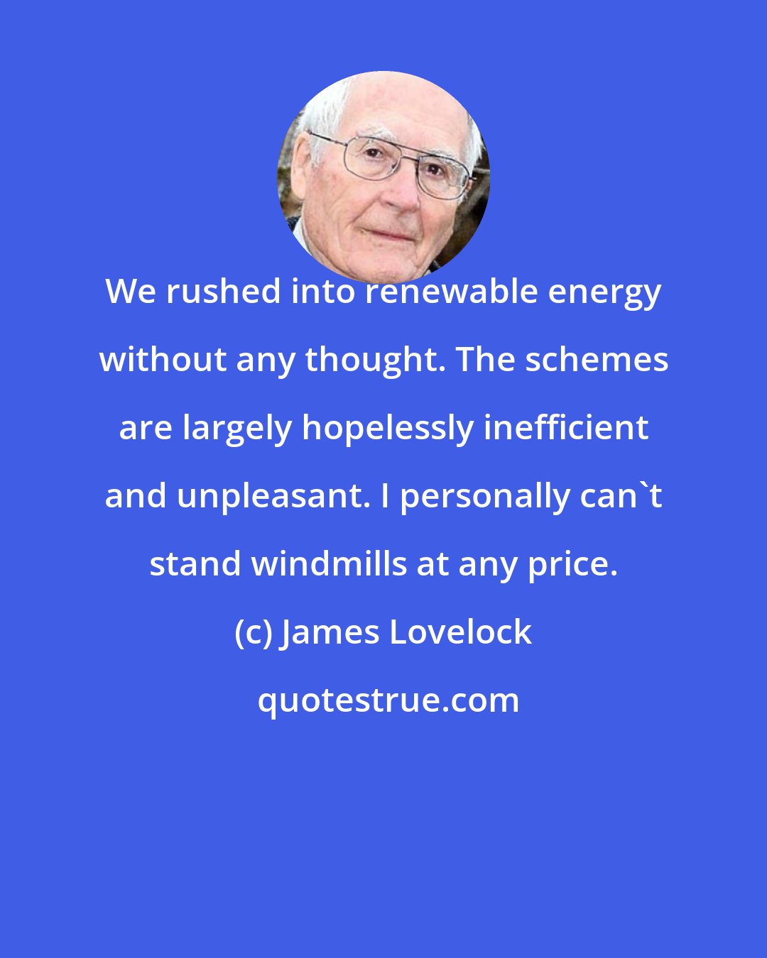 James Lovelock: We rushed into renewable energy without any thought. The schemes are largely hopelessly inefficient and unpleasant. I personally can't stand windmills at any price.