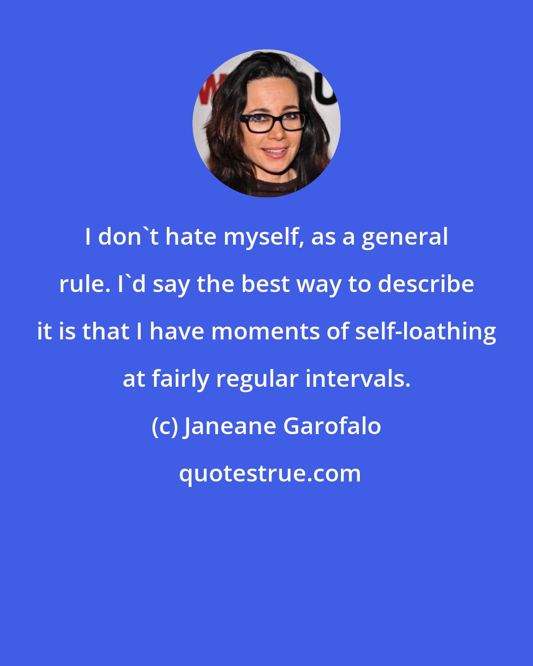 Janeane Garofalo: I don't hate myself, as a general rule. I'd say the best way to describe it is that I have moments of self-loathing at fairly regular intervals.