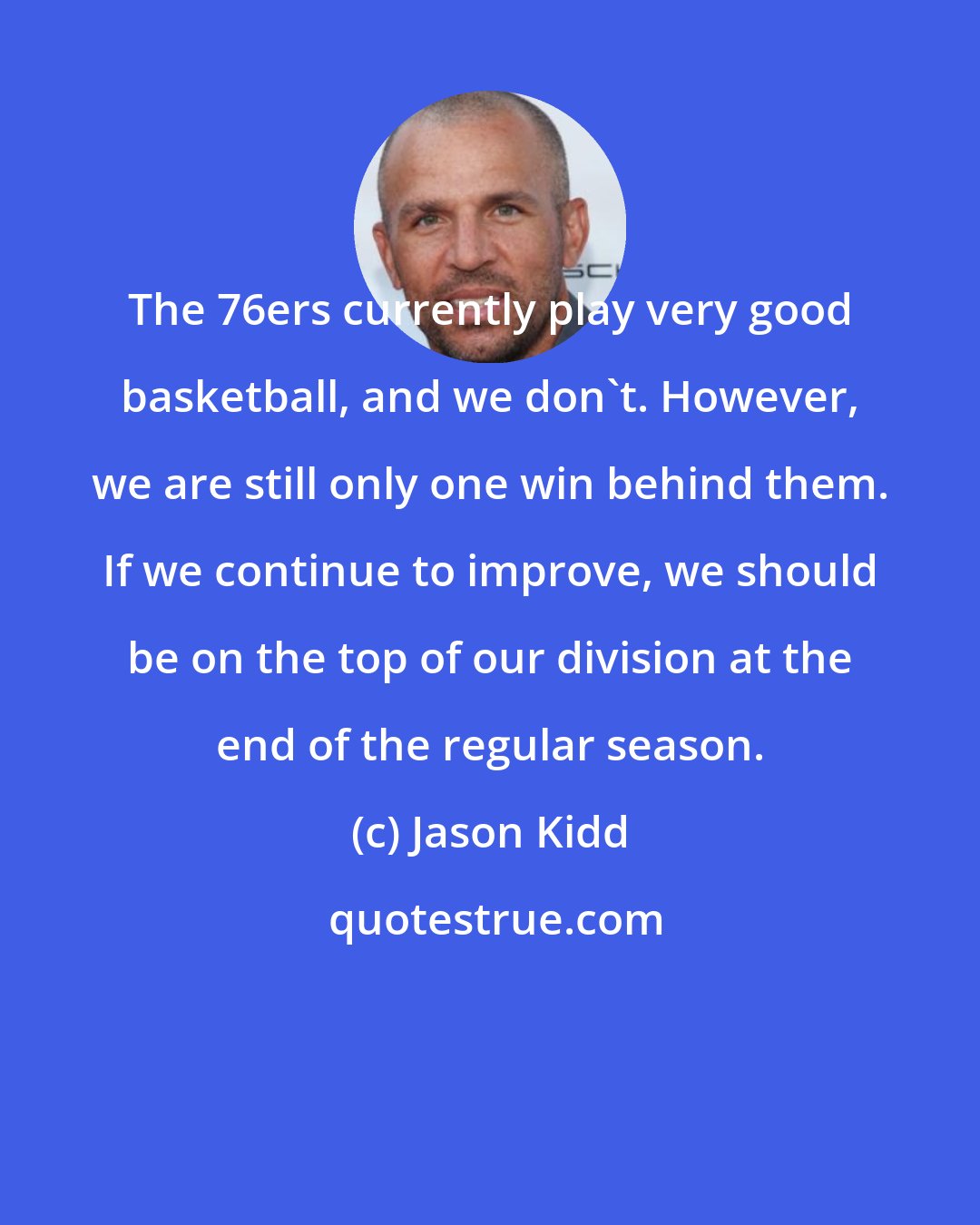 Jason Kidd: The 76ers currently play very good basketball, and we don't. However, we are still only one win behind them. If we continue to improve, we should be on the top of our division at the end of the regular season.
