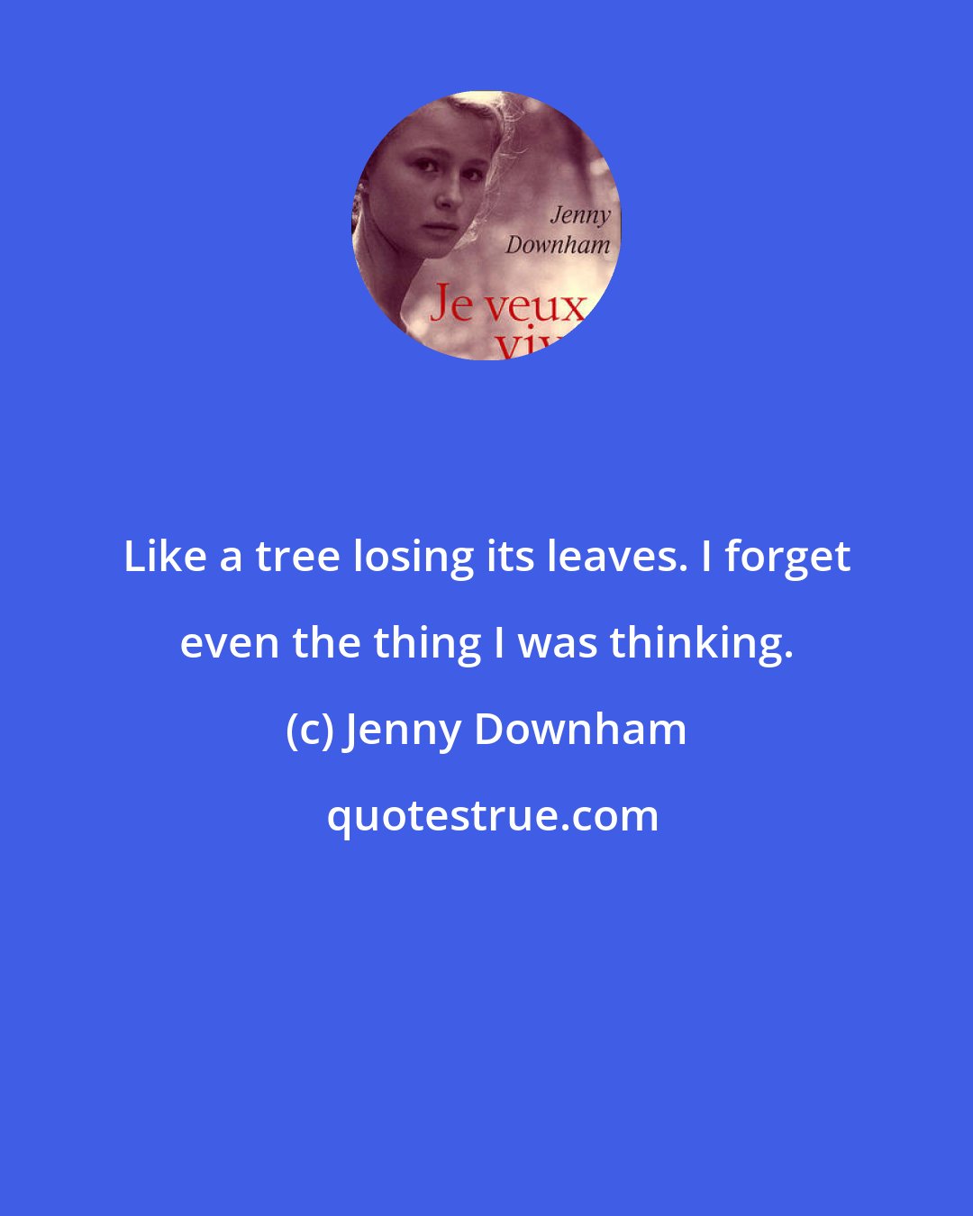 Jenny Downham: Like a tree losing its leaves. I forget even the thing I was thinking.