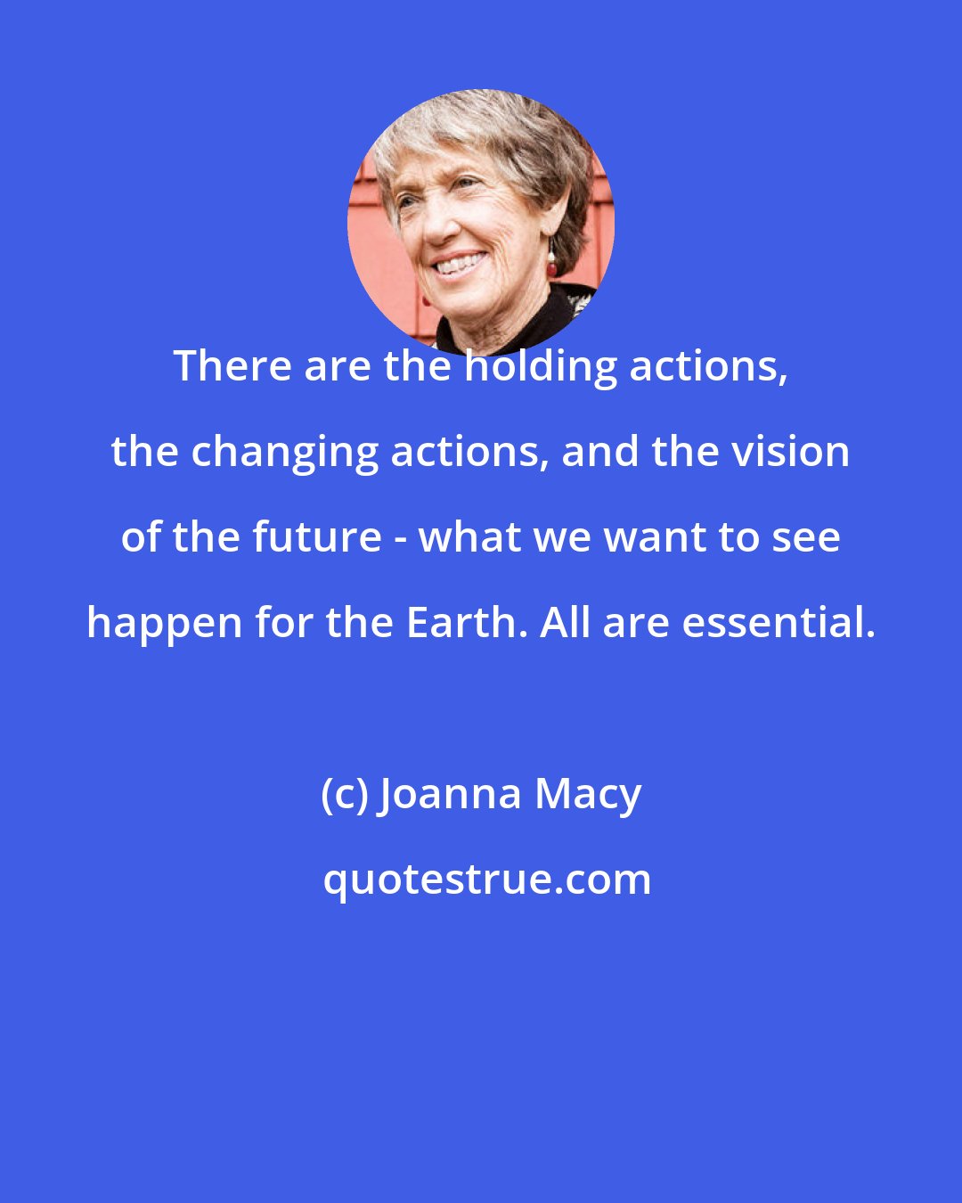 Joanna Macy: There are the holding actions, the changing actions, and the vision of the future - what we want to see happen for the Earth. All are essential.