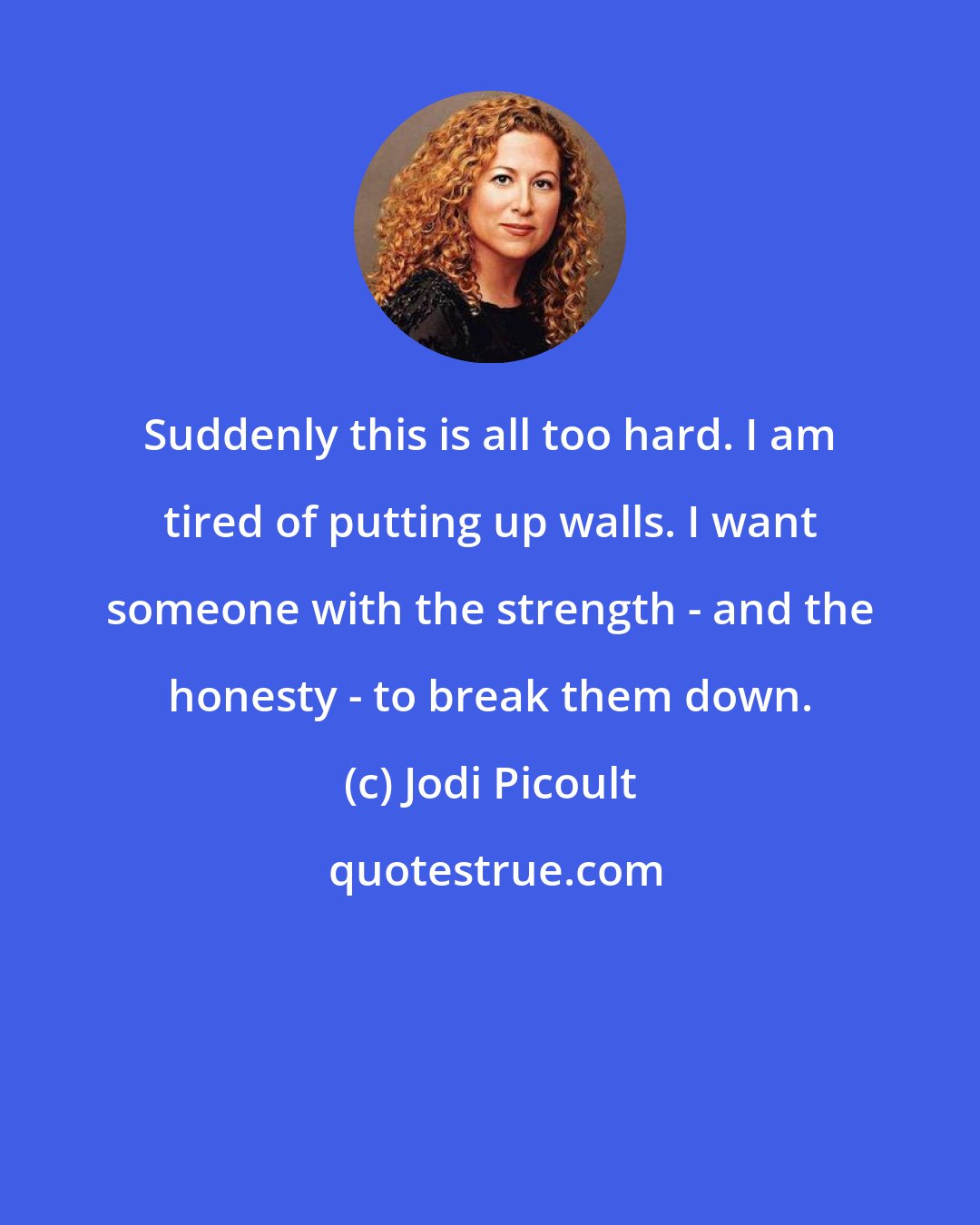 Jodi Picoult: Suddenly this is all too hard. I am tired of putting up walls. I want someone with the strength - and the honesty - to break them down.
