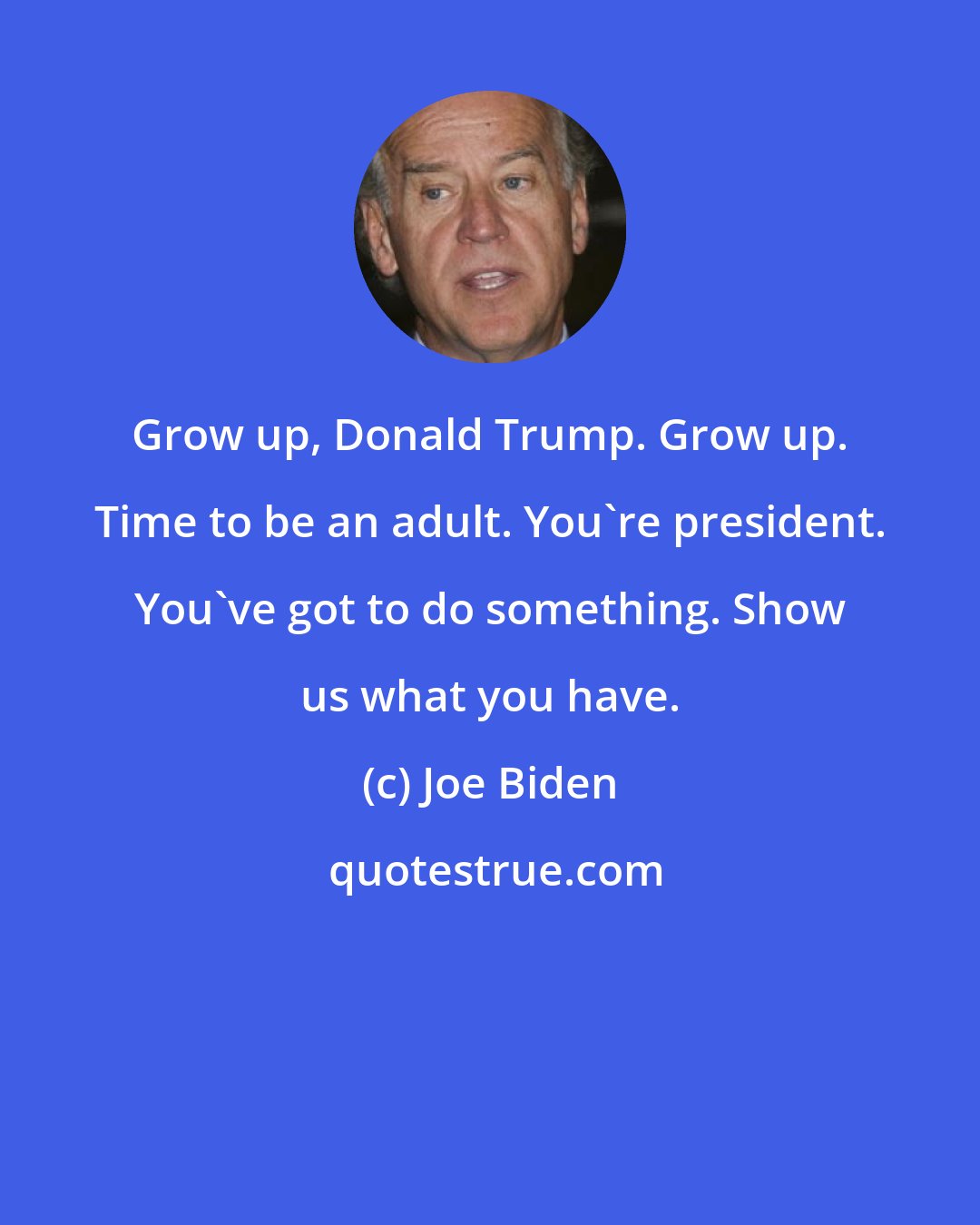 Joe Biden: Grow up, Donald Trump. Grow up. Time to be an adult. You're president. You've got to do something. Show us what you have.
