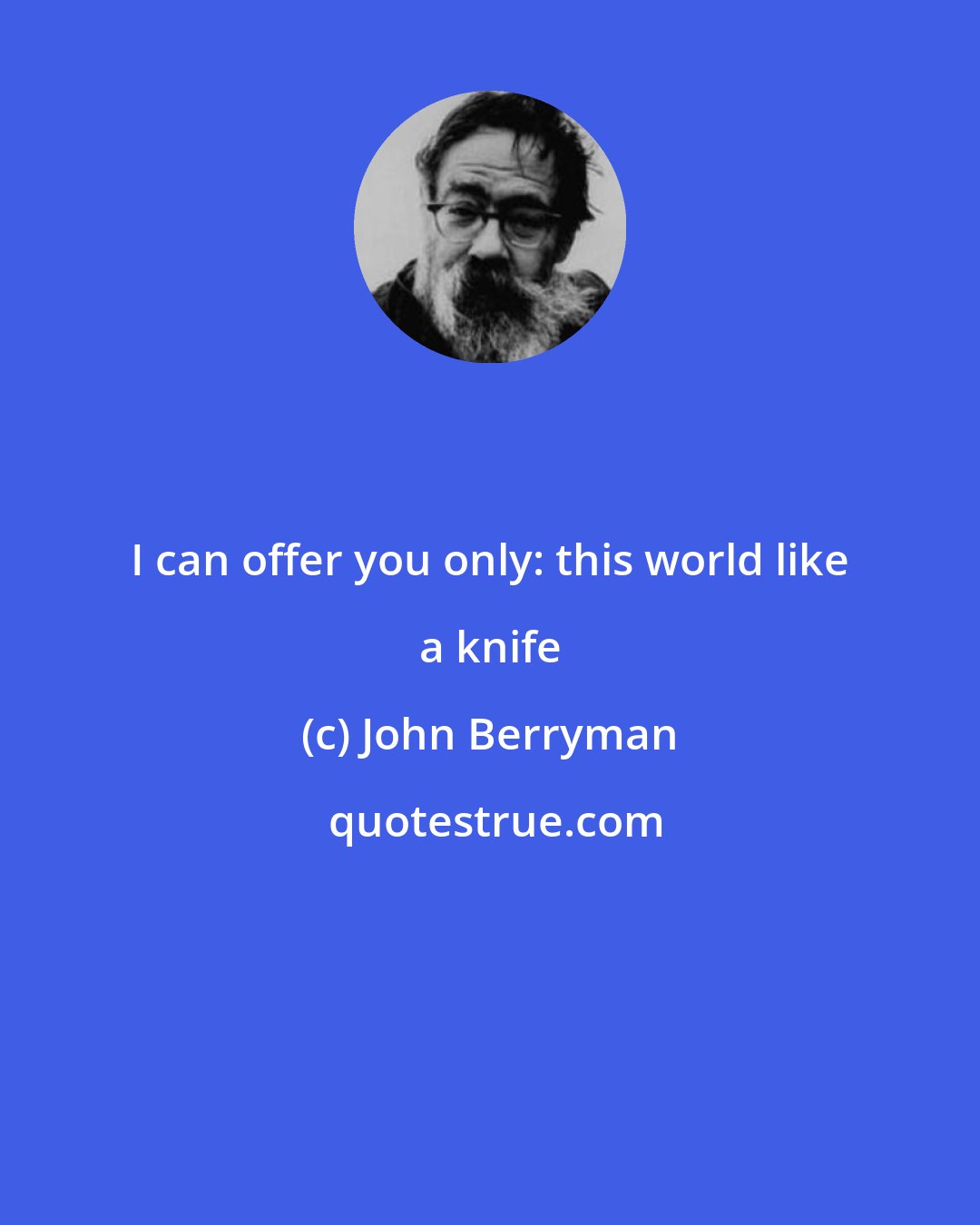 John Berryman: I can offer you only: this world like a knife