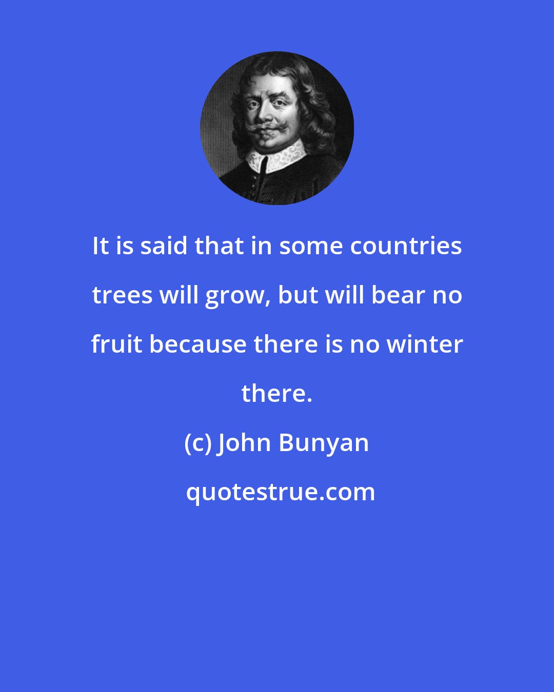 John Bunyan: It is said that in some countries trees will grow, but will bear no fruit because there is no winter there.