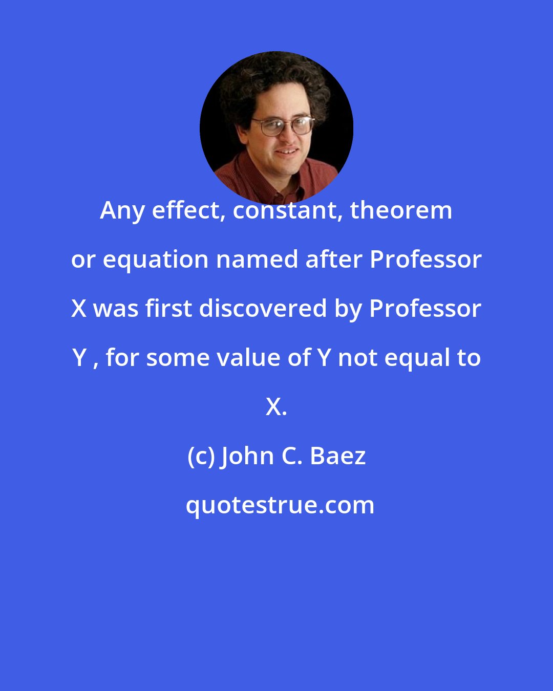 John C. Baez: Any effect, constant, theorem or equation named after Professor X was first discovered by Professor Y , for some value of Y not equal to X.