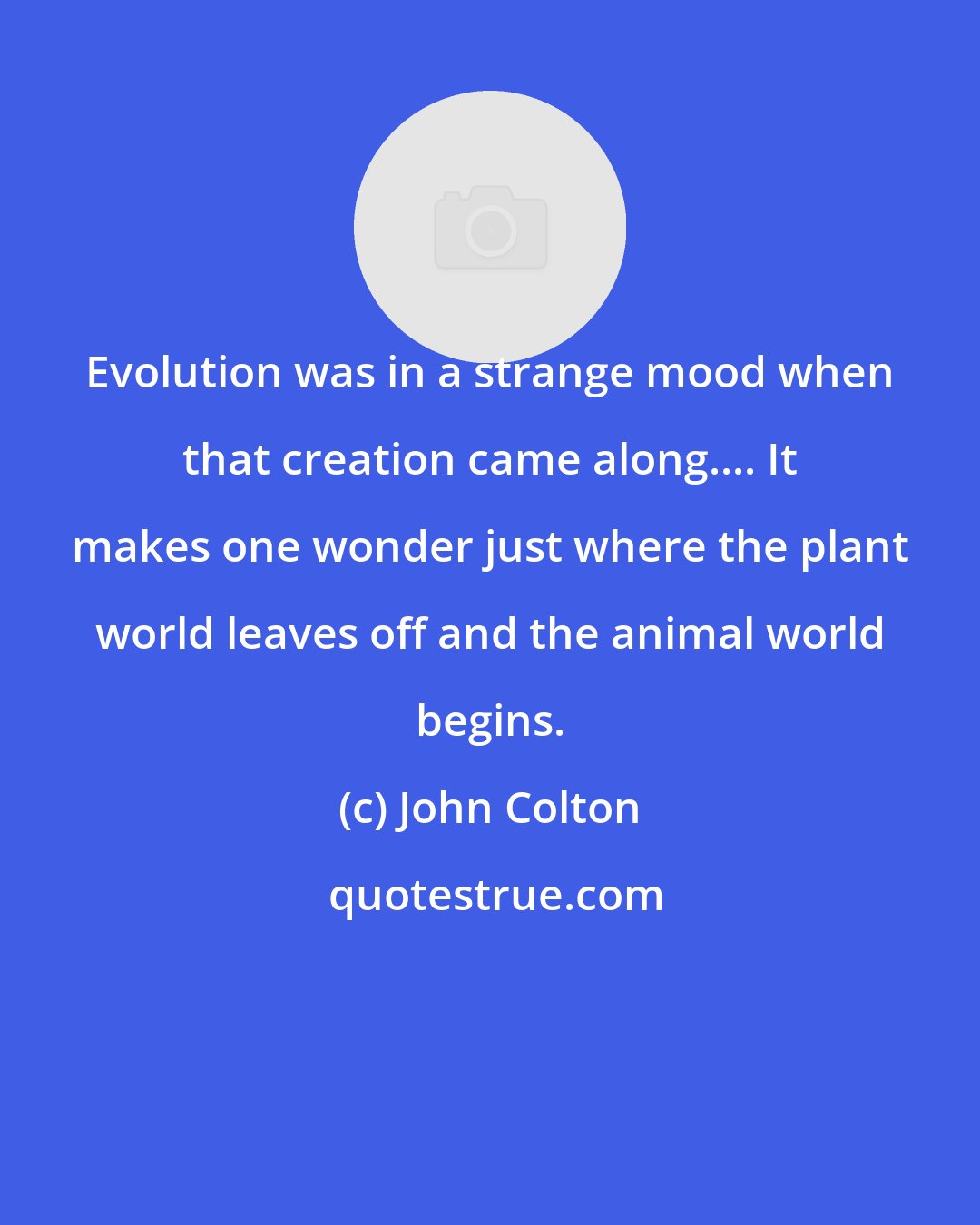 John Colton: Evolution was in a strange mood when that creation came along.... It makes one wonder just where the plant world leaves off and the animal world begins.