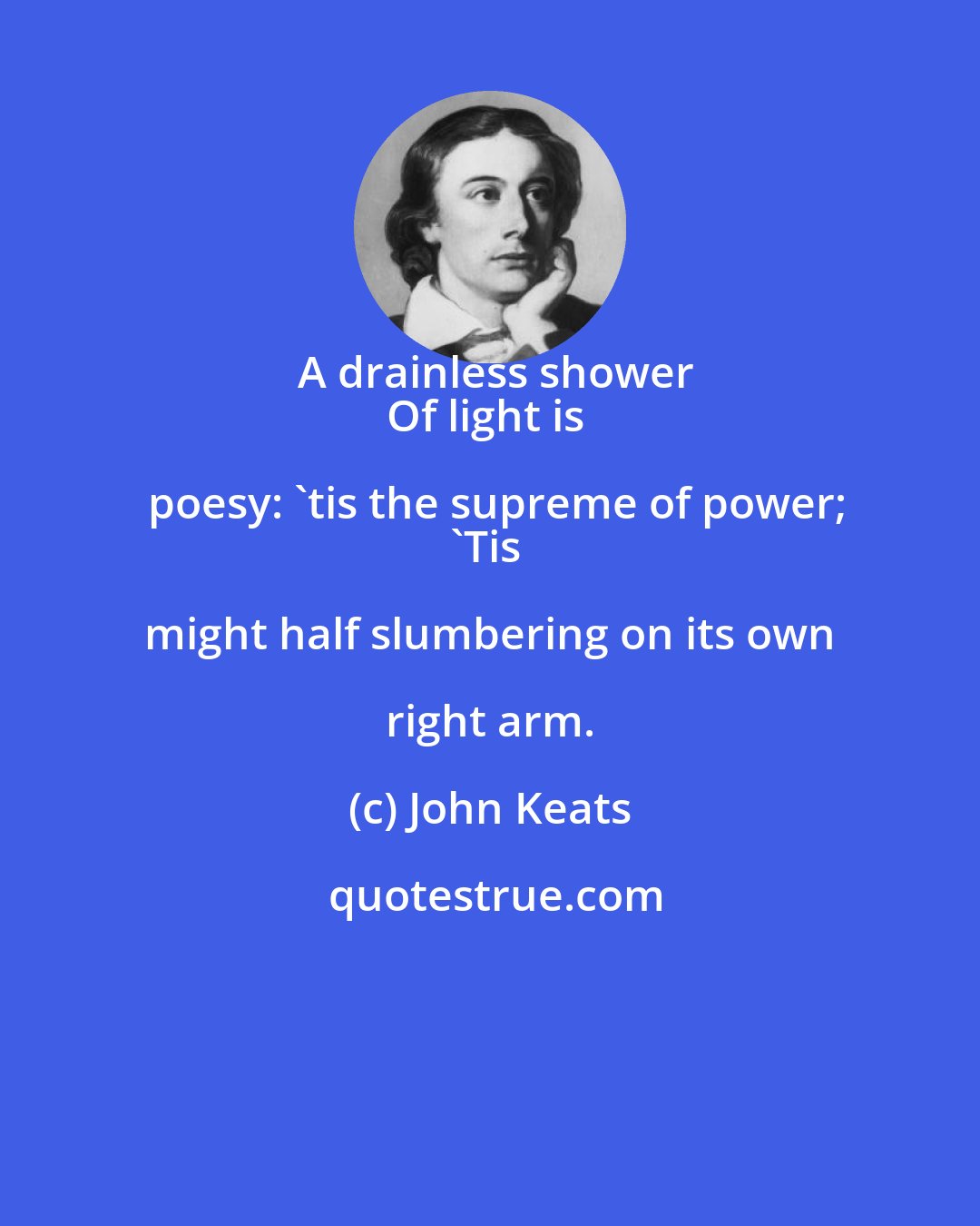 John Keats: A drainless shower
Of light is poesy: 'tis the supreme of power;
'Tis might half slumbering on its own right arm.