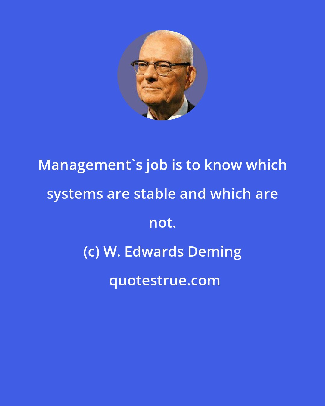 W. Edwards Deming: Management's job is to know which systems are stable and which are not.