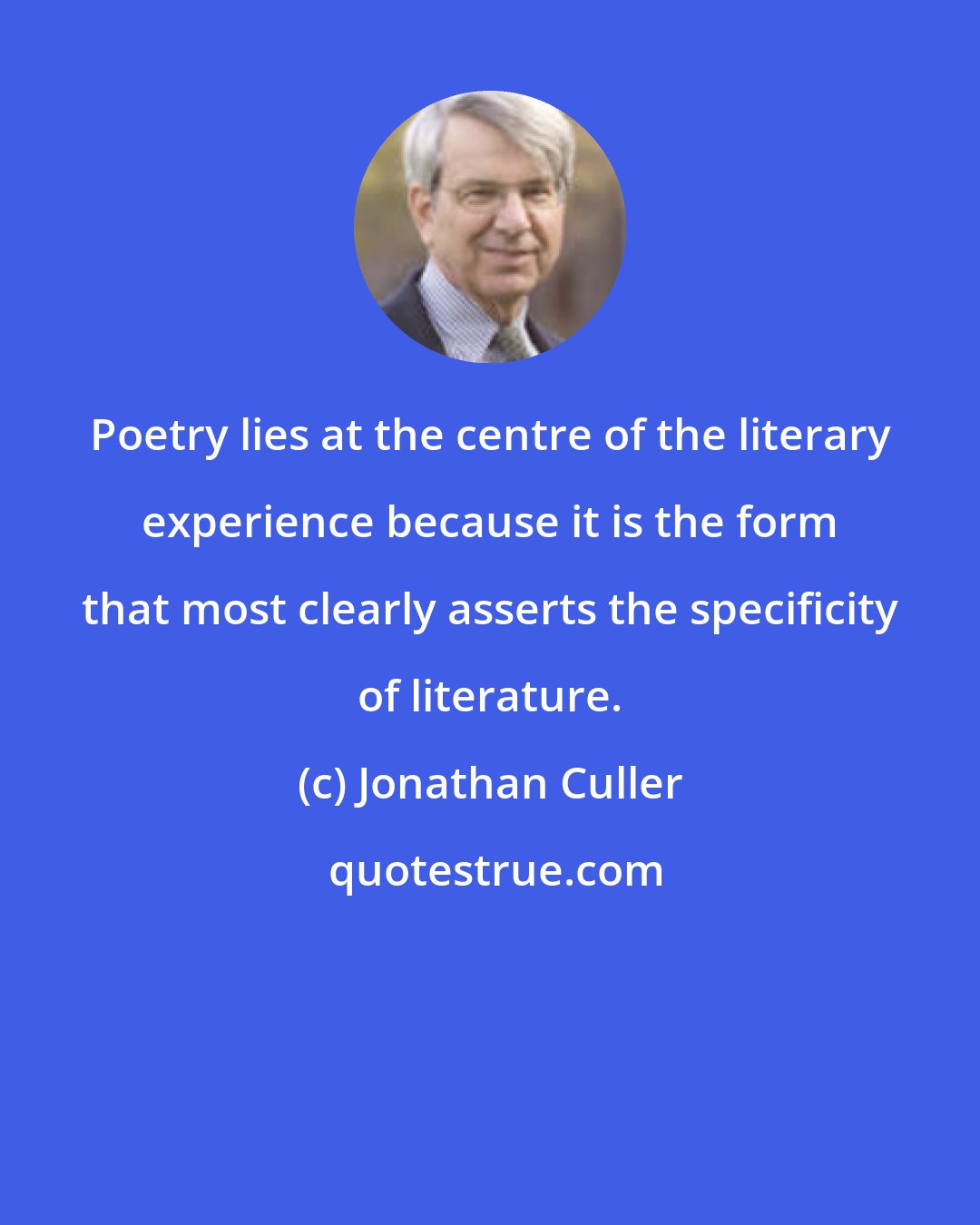 Jonathan Culler: Poetry lies at the centre of the literary experience because it is the form that most clearly asserts the specificity of literature.